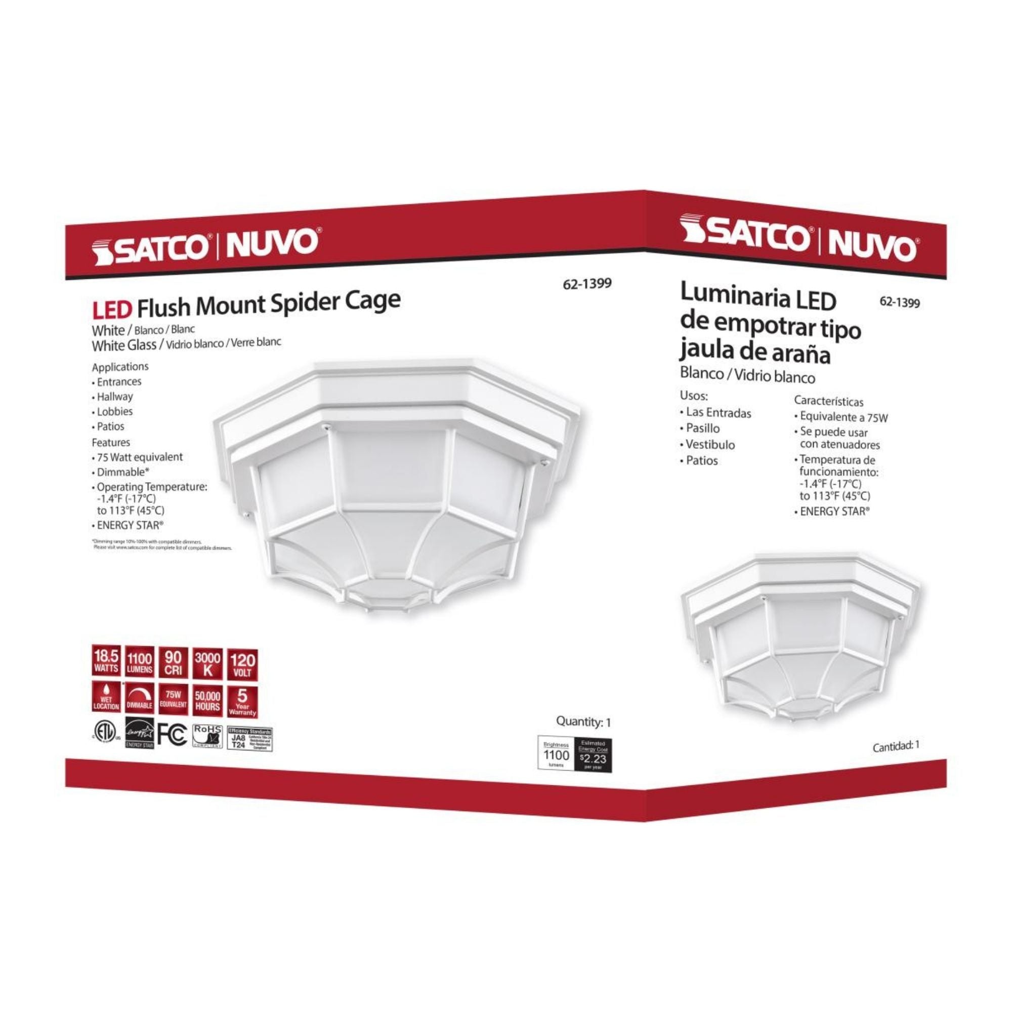 11" LED Ceiling Spider Cage Fixture, 1100 Lm, 3000K, White - Bees Lighting