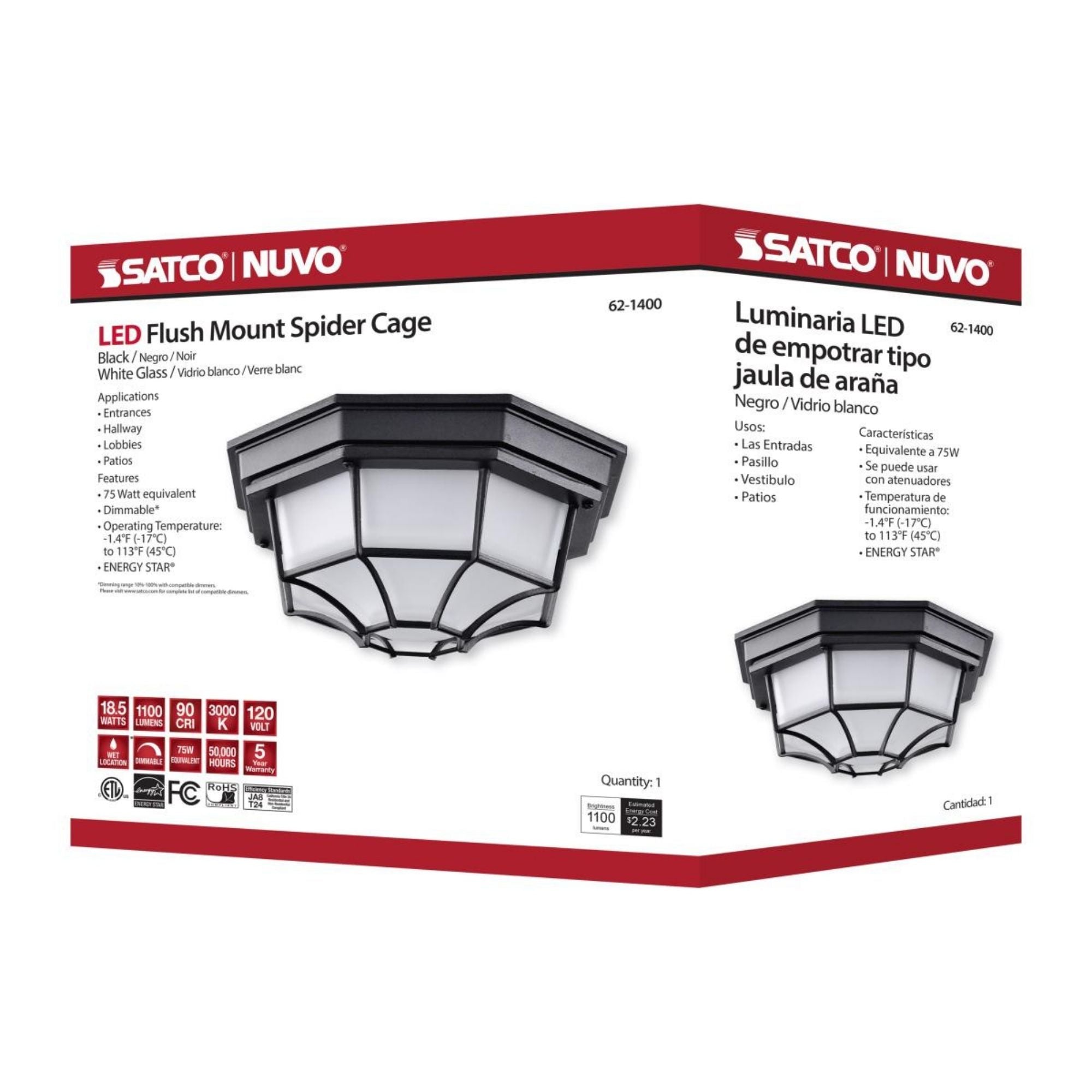 11" LED Ceiling Spider Cage Fixture, 1100 Lm, 3000K, Black - Bees Lighting