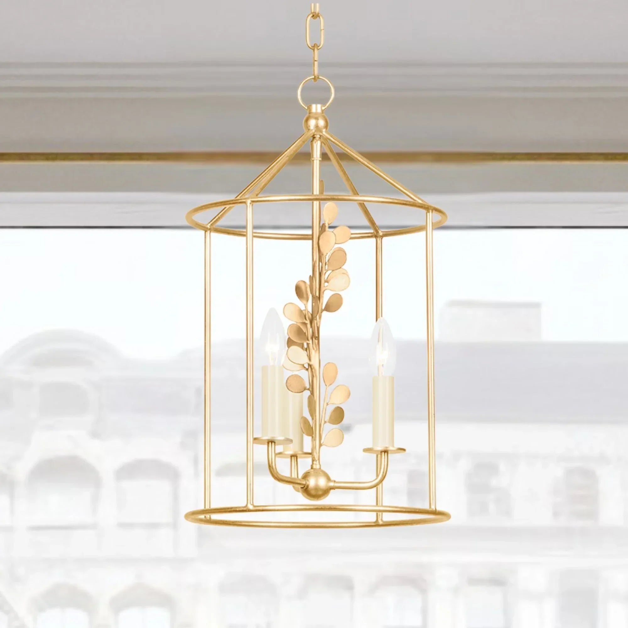 Adrienne 21" 3-Light Hanging Lantern, Vintage Gold Leaf Finish
