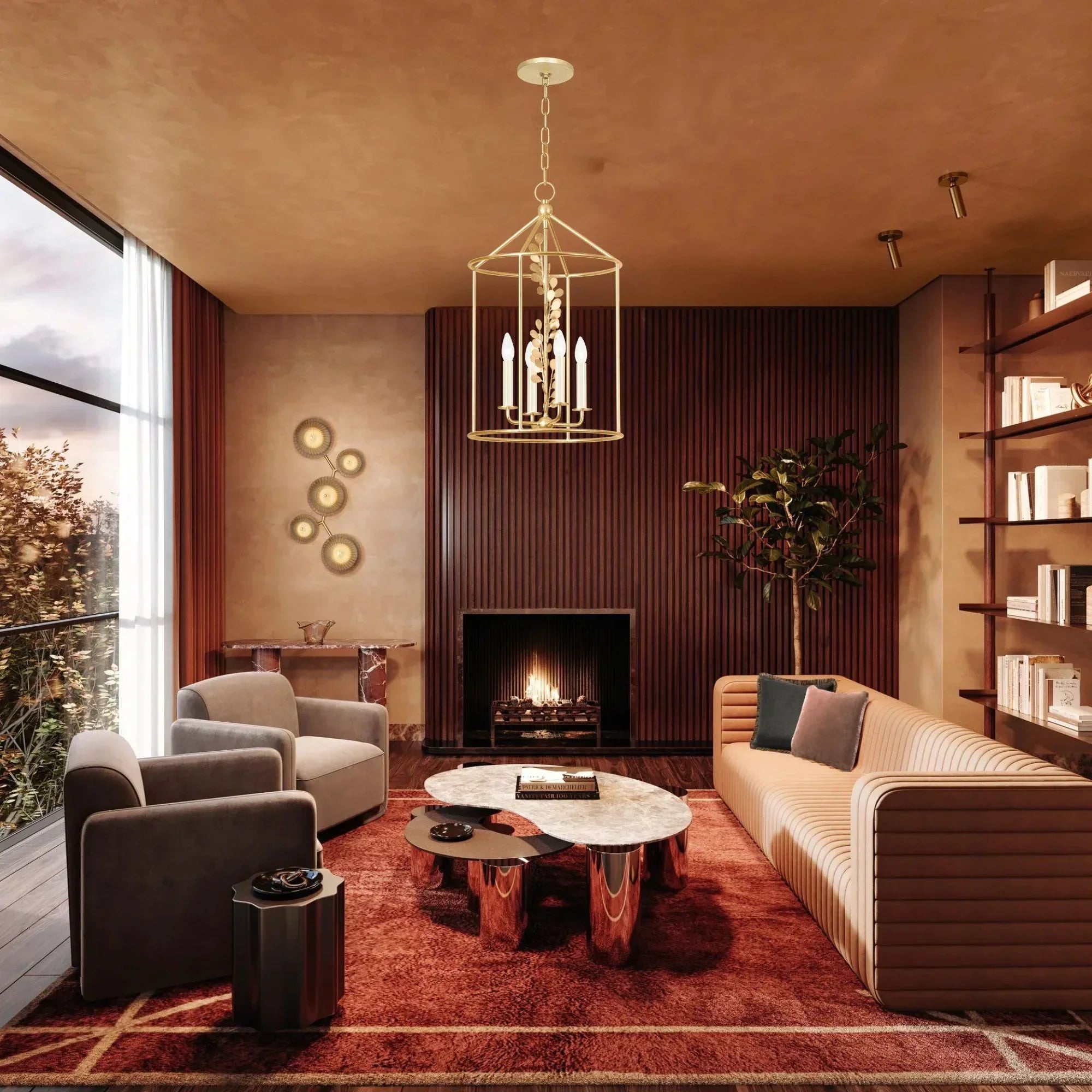 Adrienne 26" 4-Light Hanging Lantern, Vintage Gold Leaf Finish