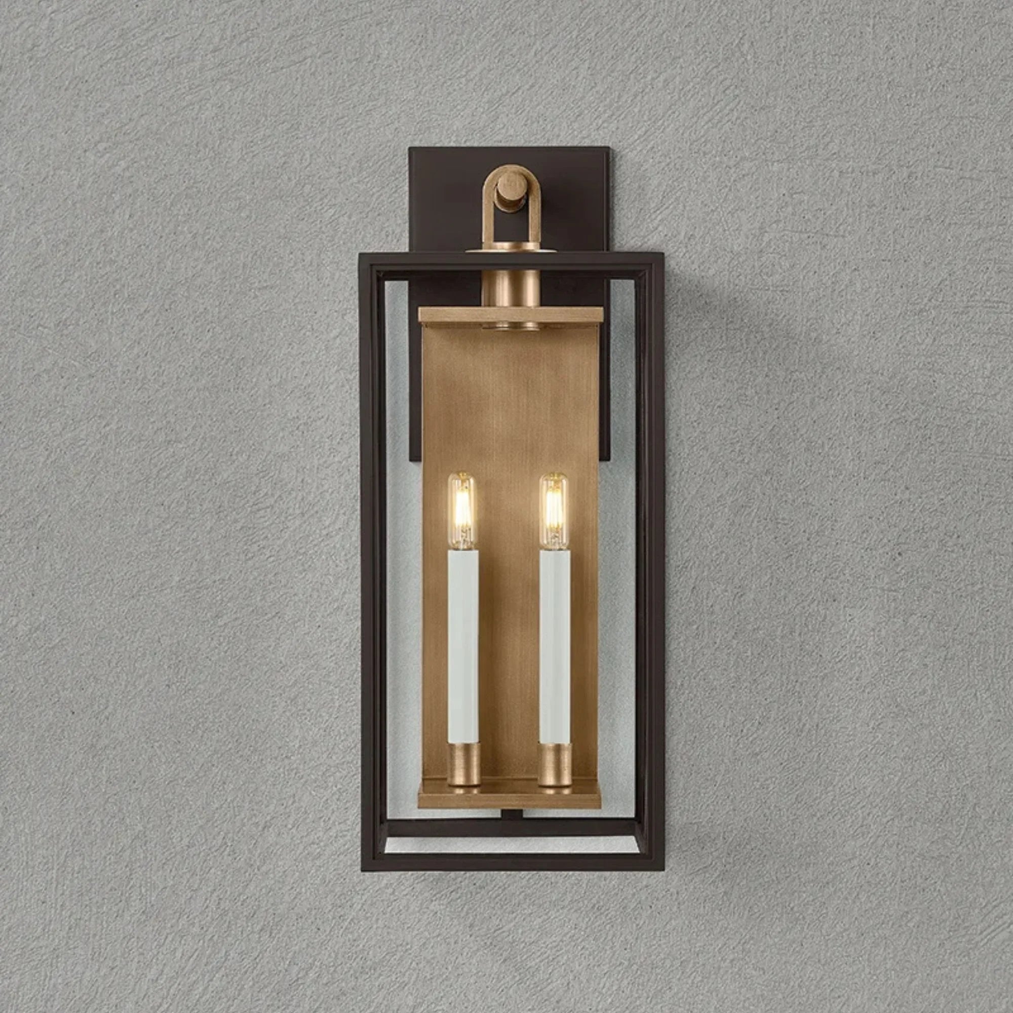 Arnold 24" 2-Light Outdoor Wall Sconce, Patina Brass/Textured Bronze Finish