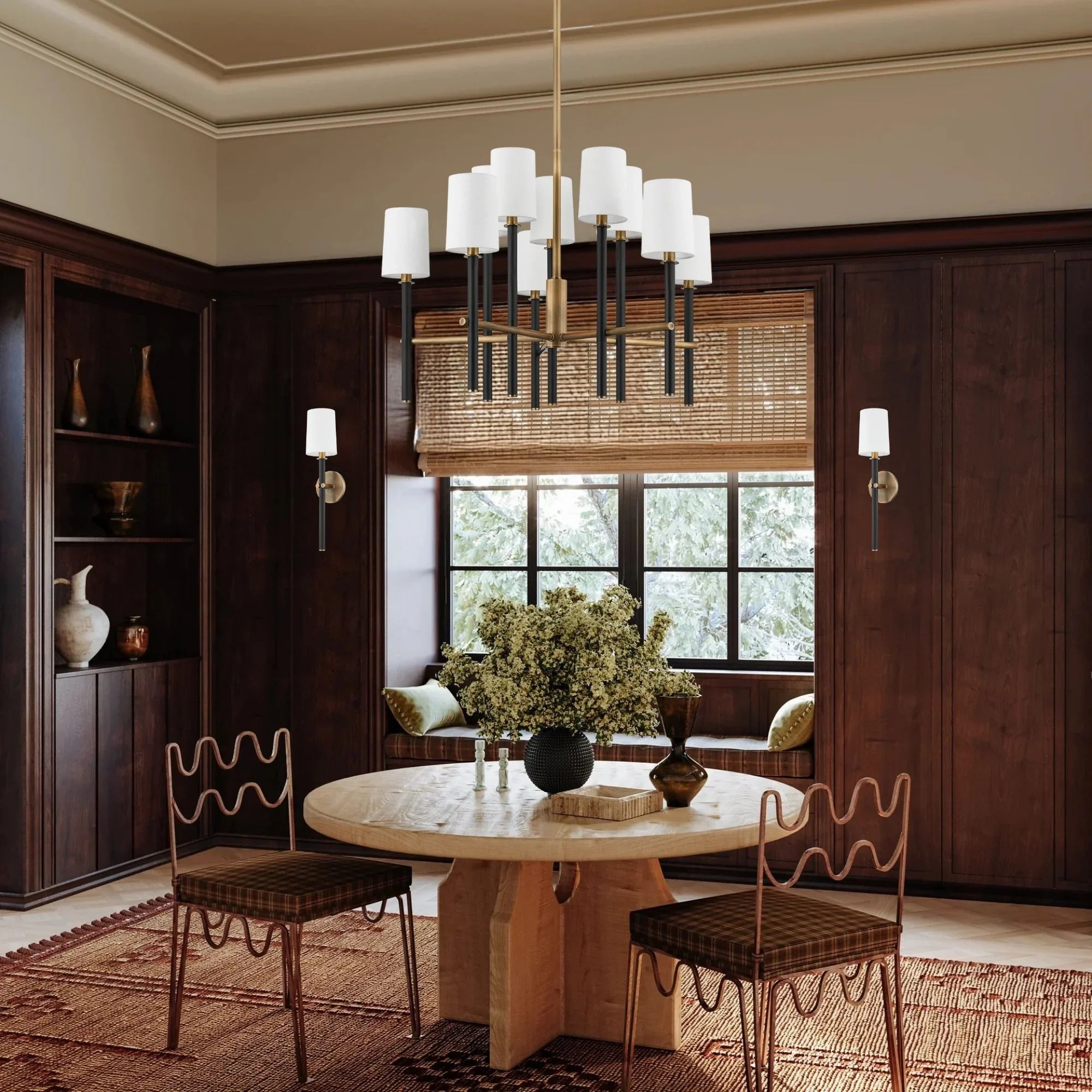 Belvedere 32" 10-Light Chandelier, Patina Brass/Textured Black Finish