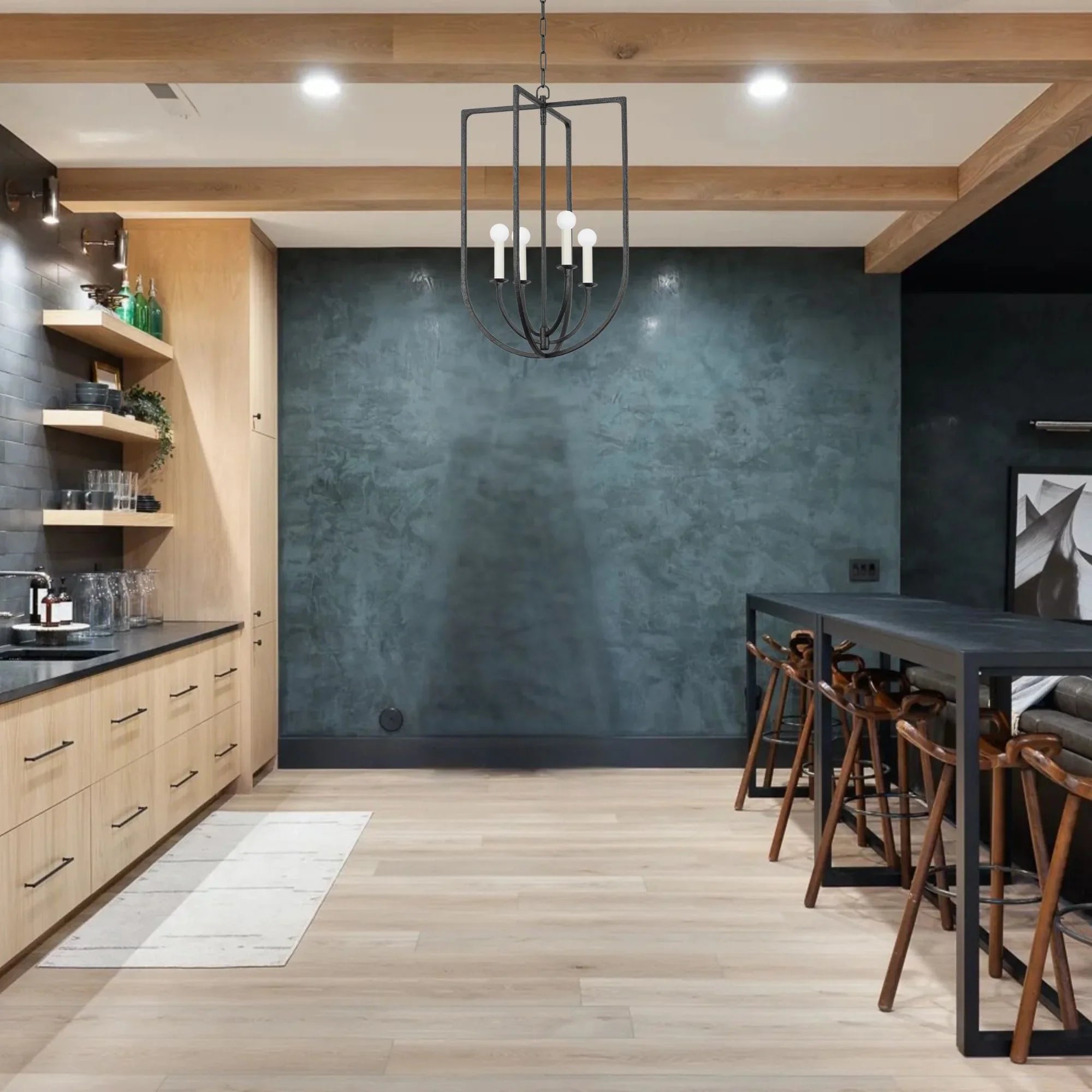 Kael 29" 4-Light Hanging Lantern, Black Iron Finish