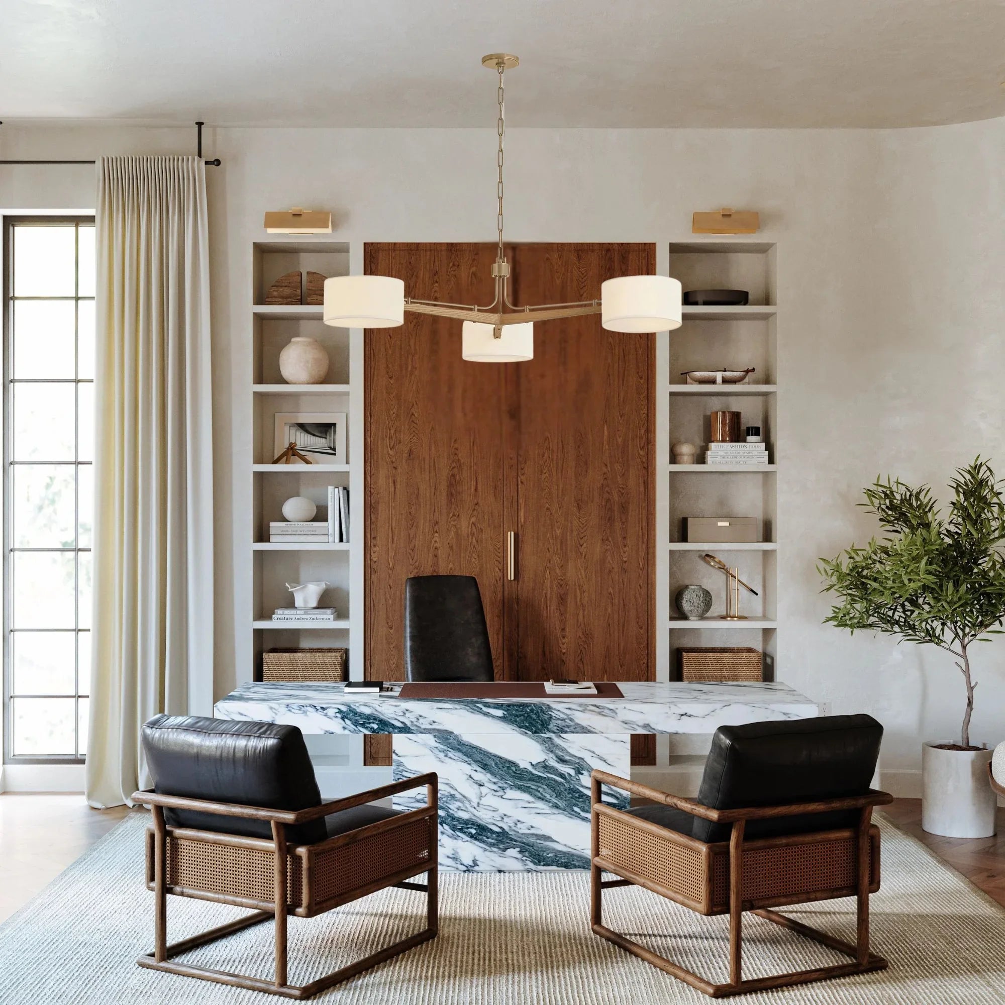 Mailo 50" 3-Light Chandelier, Patina Brass Finish