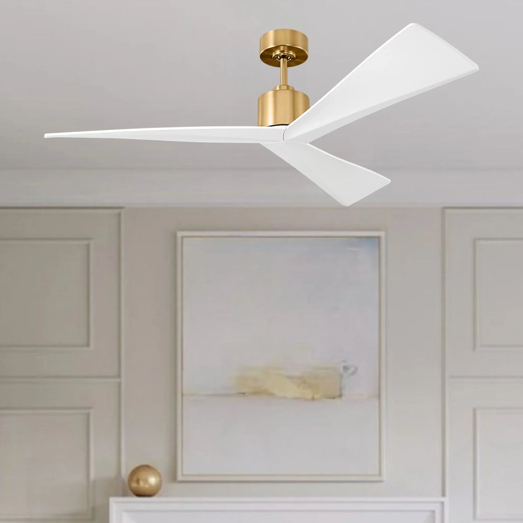 Adler 52" Burnished Brass & Matte White Ceiling Fan with Remote