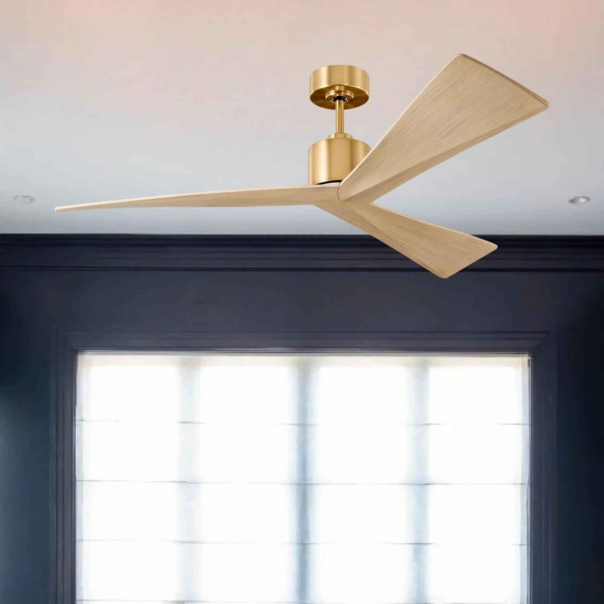 Adler 52" Burnished Brass & White Oak Ceiling Fan with Remote