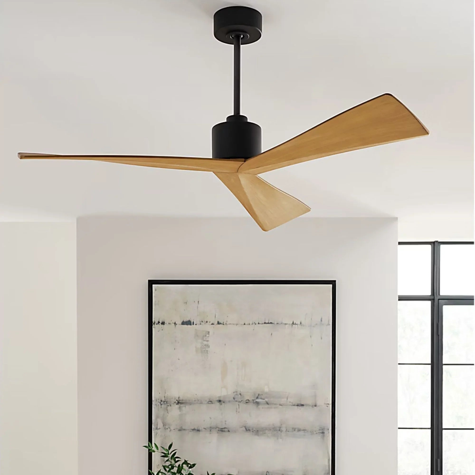 Adler 52" Midnight Black & Natural Honey Ceiling Fan with Remote