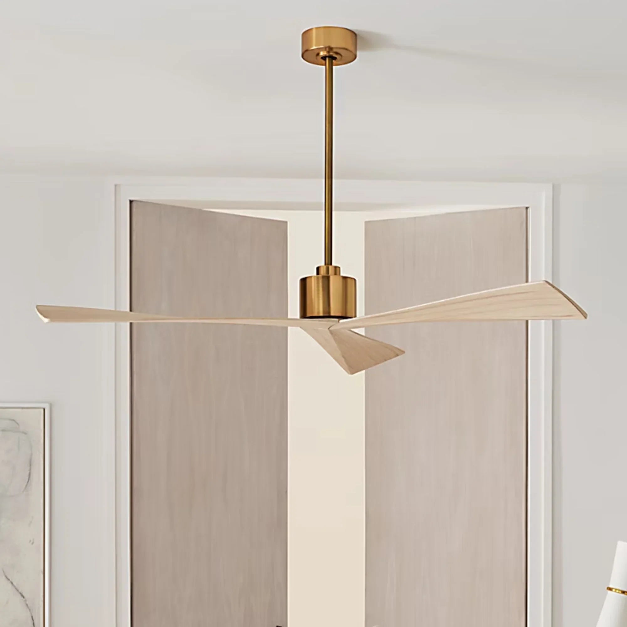 Adler 60" Burnished Brass & White Oak Ceiling Fan with Remote