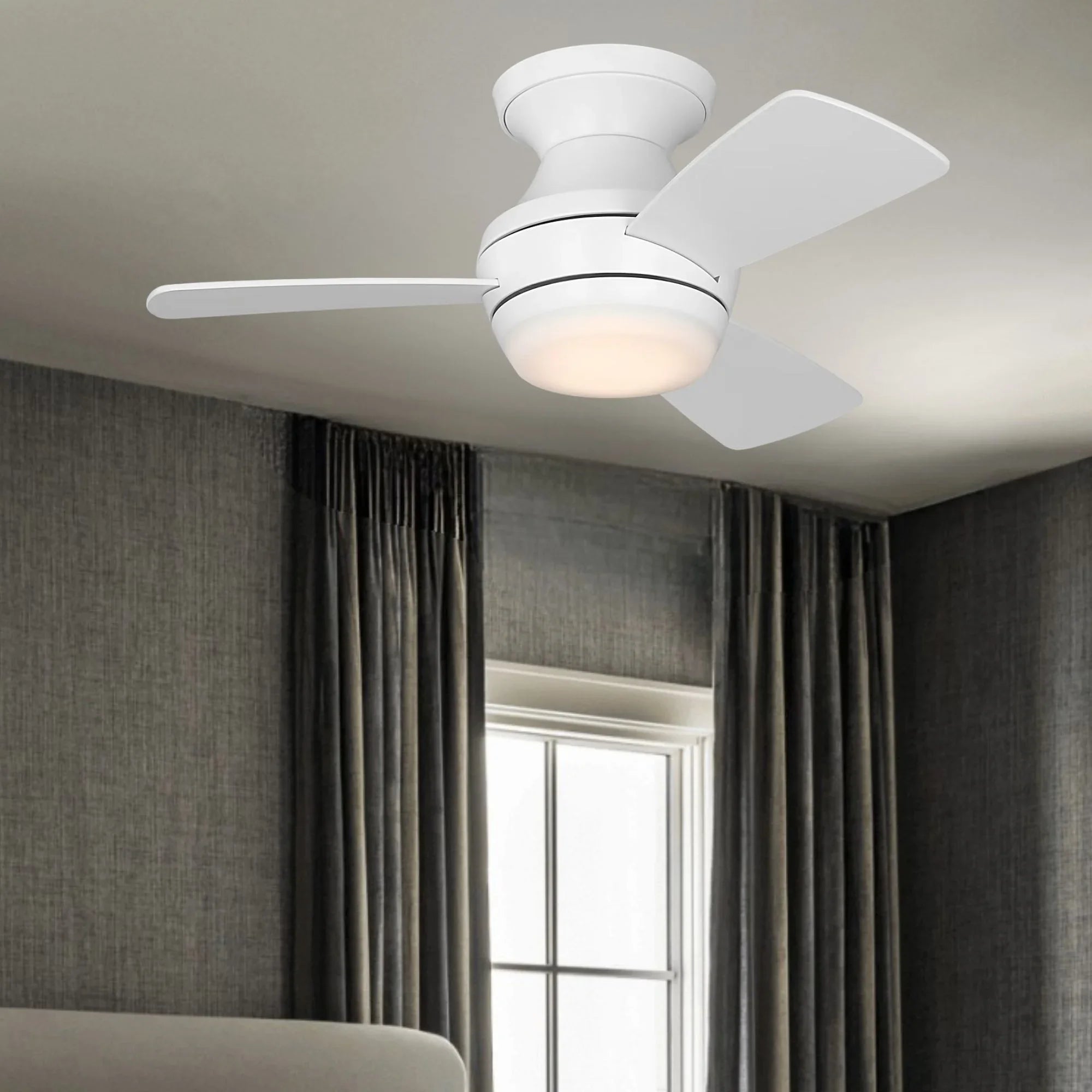 Ikon 32" Matte White Hugger LED Ceiling Fan