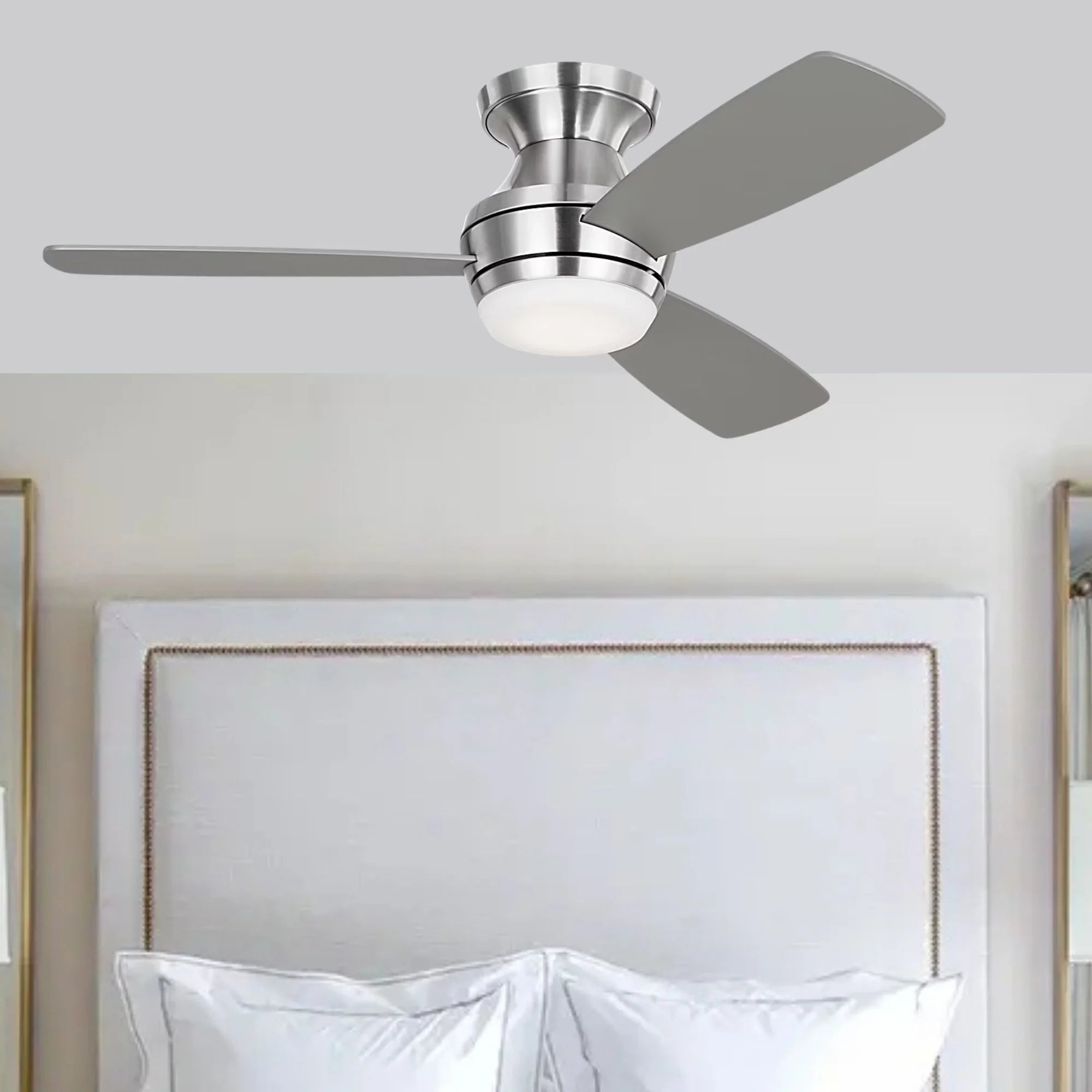 Ikon 44" Brushed Steel Hugger LED Ceiling Fan