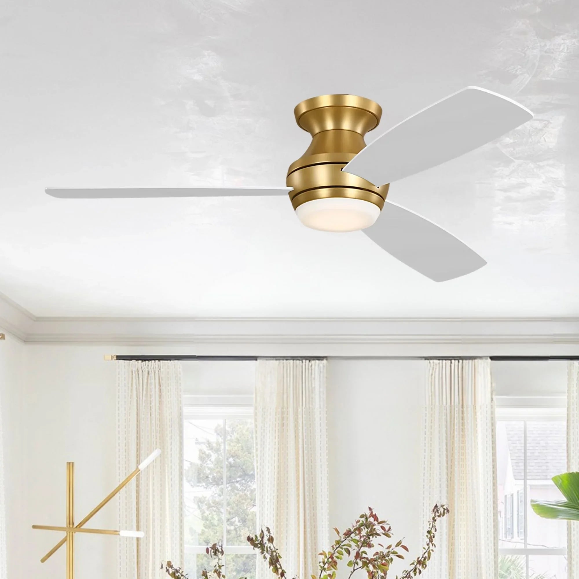 Ikon 52" Burnished Brass Semi Flush LED Ceiling Fan