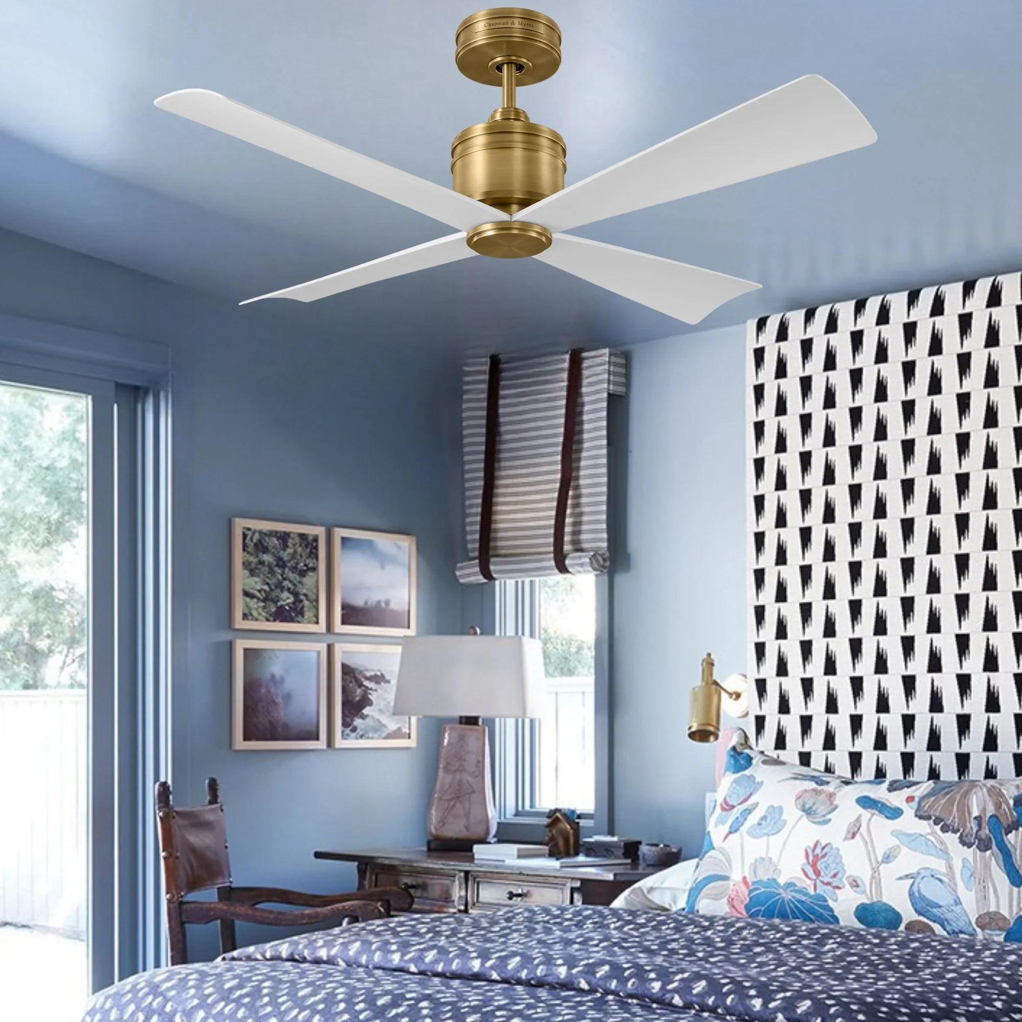 Launceton 44" Hand Rubbed Antique Brass 4-Blade LED Ceiling Fan