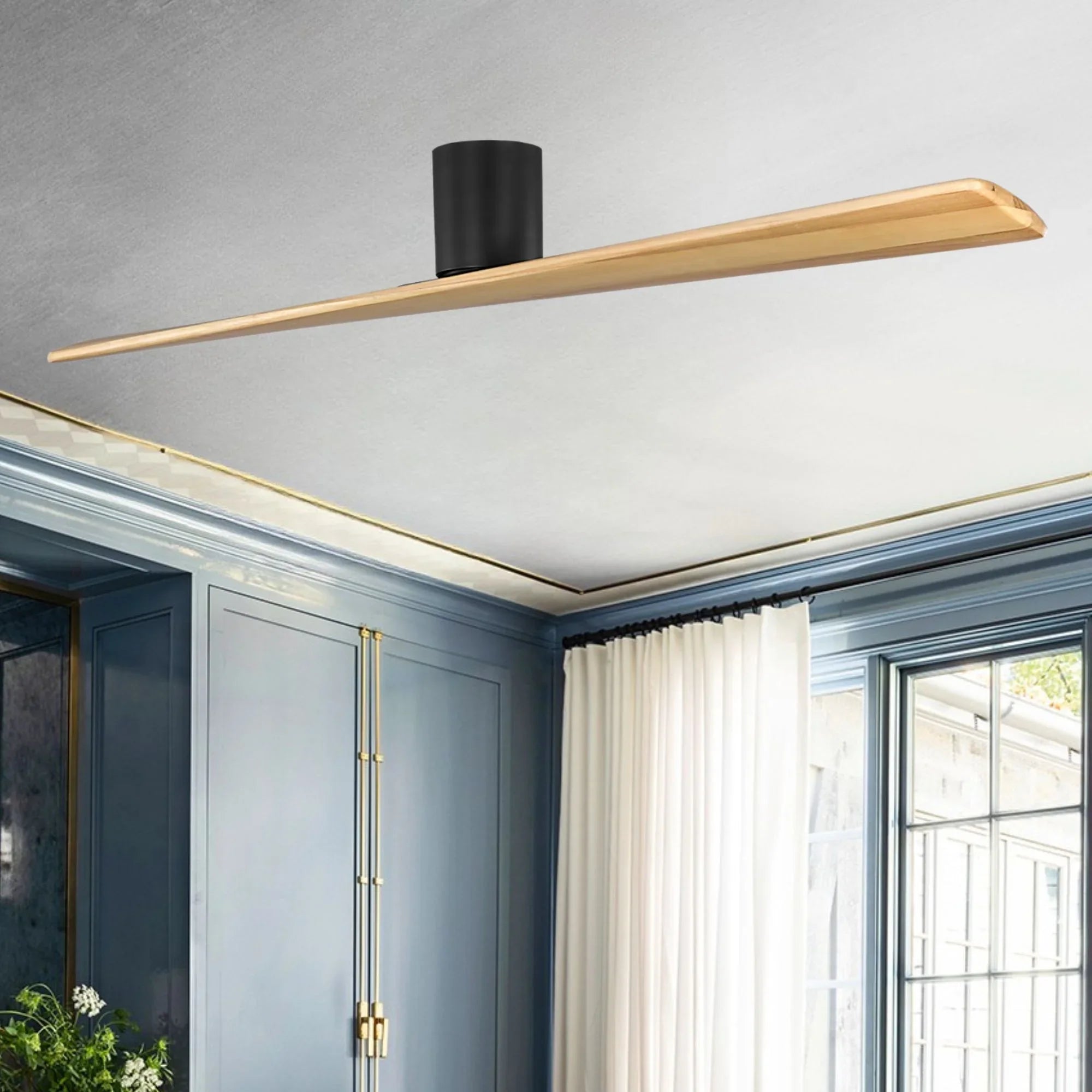 Plank Smart 72" 2-Blade Hugger Ceiling Fan, Midnight Black with Honey Blades