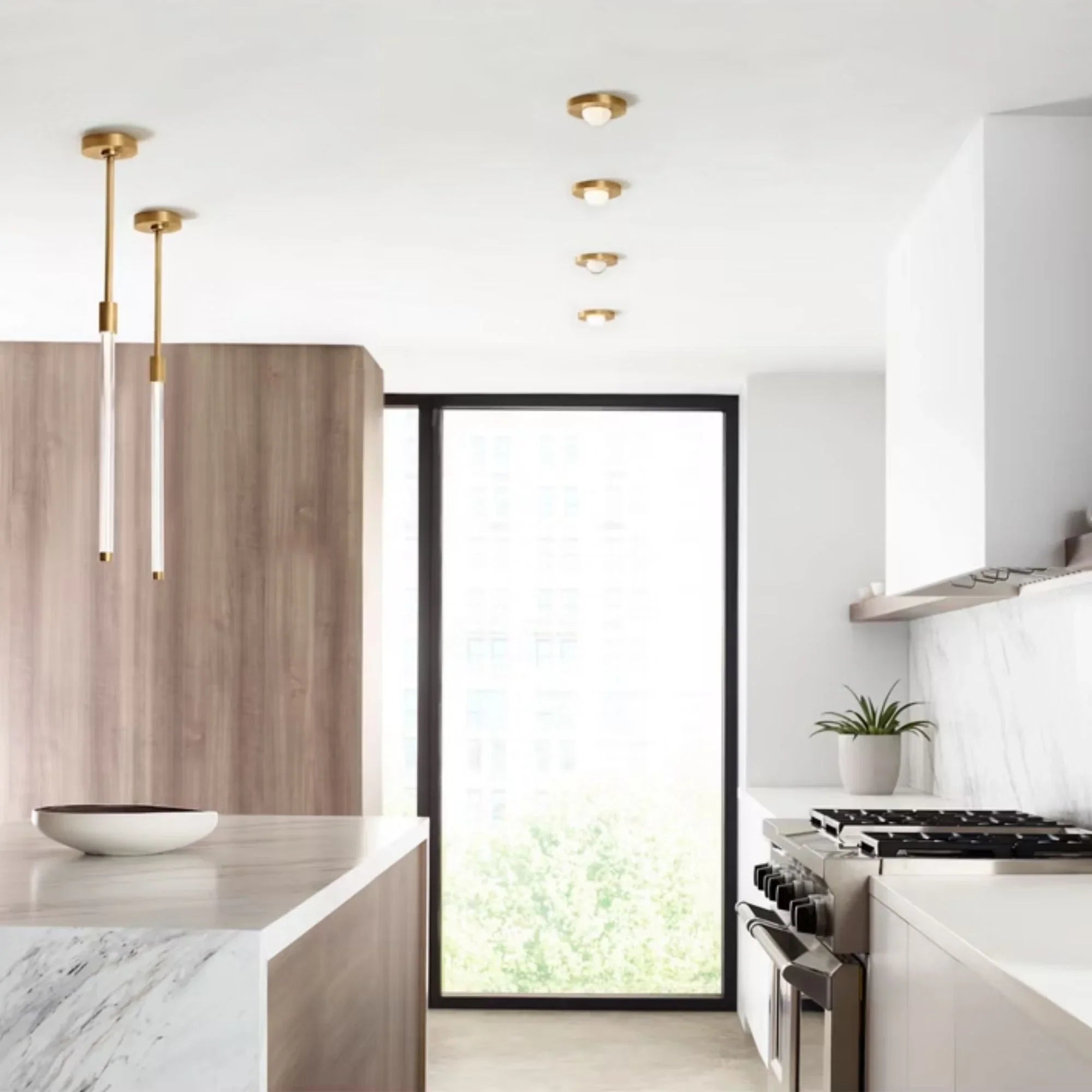 Ebell 5" LED Mini Flush Mount, 120-277V, Natural Brass Finish