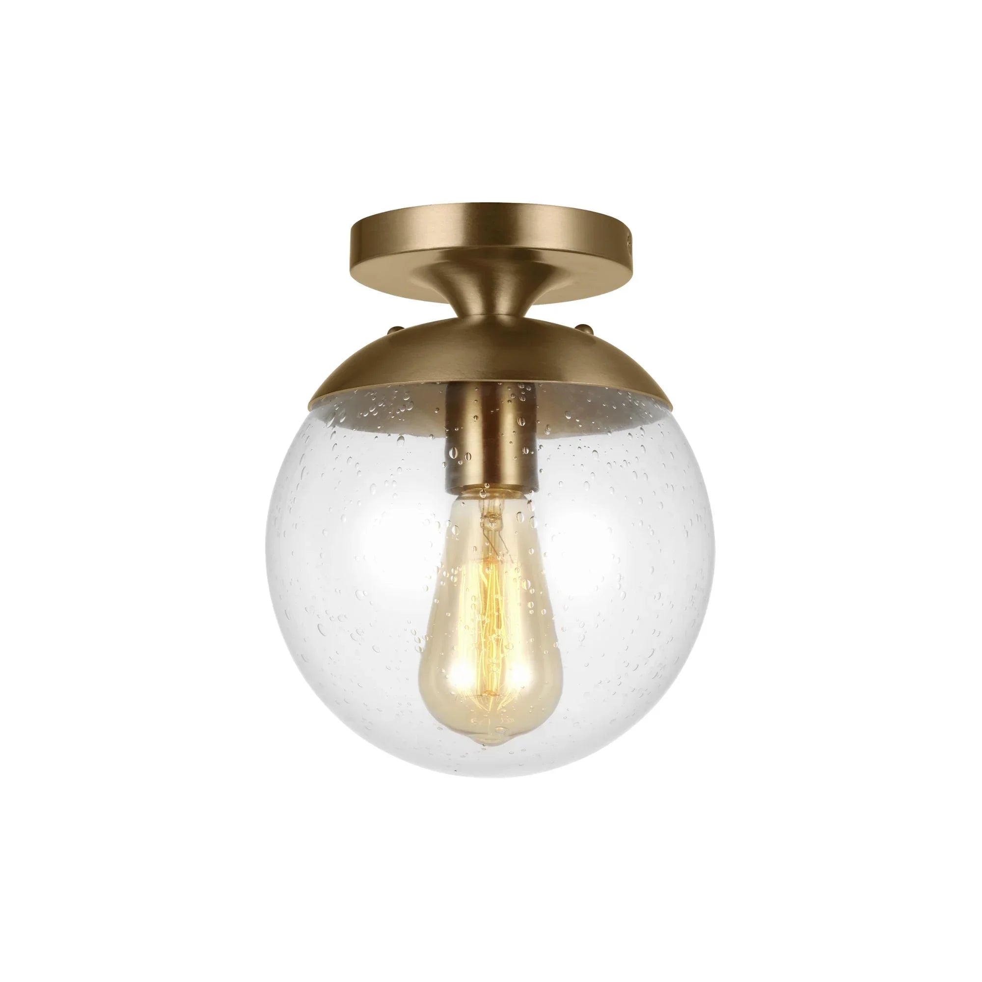Leo Hanging Globe 10" Wall/Ceiling Semi-Flush Mount, Satin Brass Finish with Clear Seeded Glass