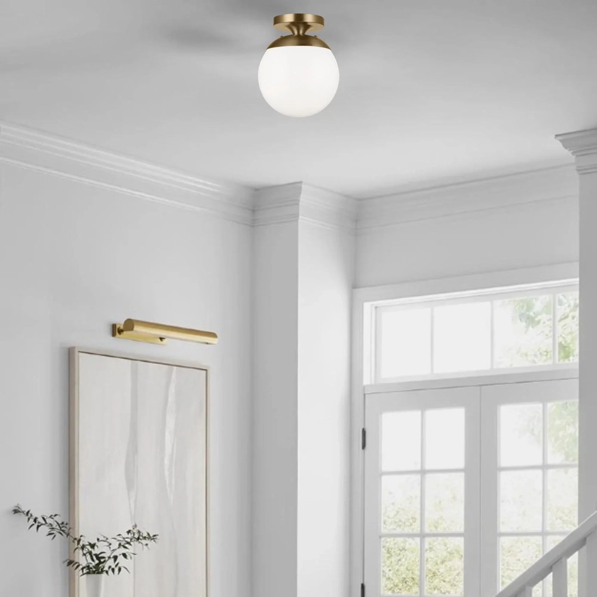 Leo Hanging Globe 10" Wall/Ceiling Semi-Flush Mount, Satin Brass Finish
