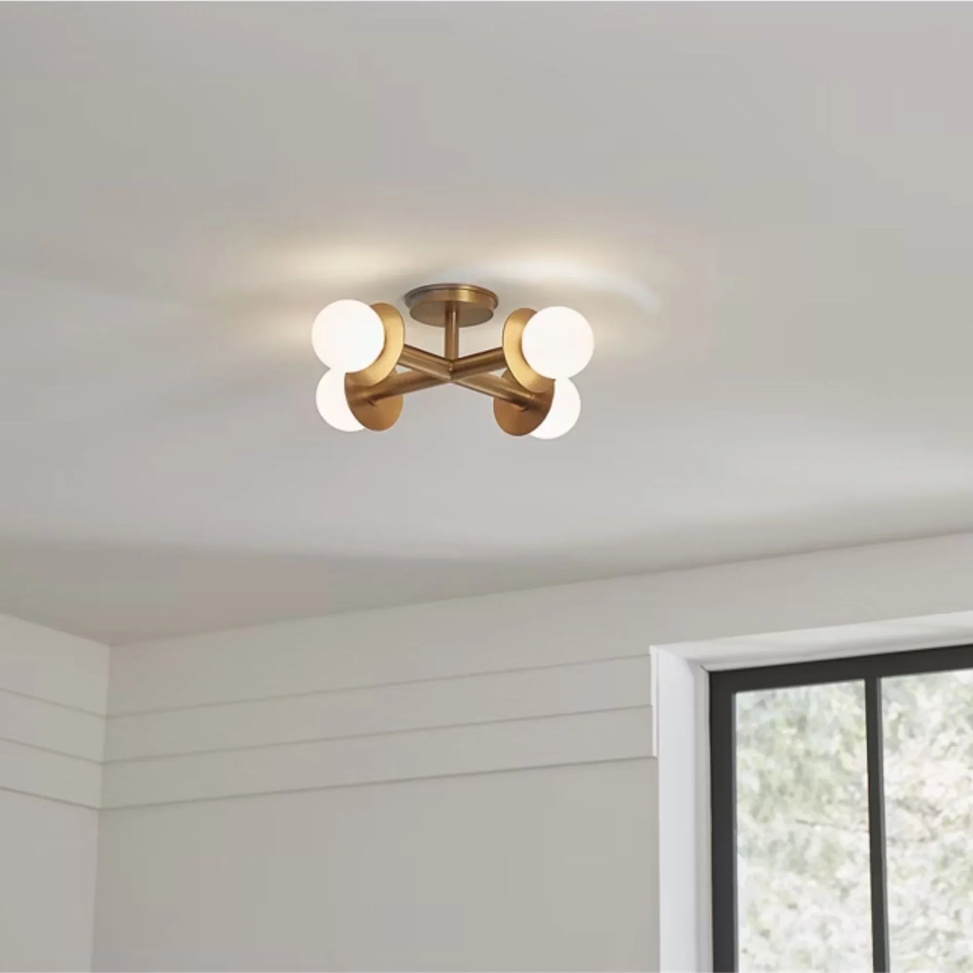 Nodes 18" 4-Light Semi Flush Mount, Burnished Brass Finish