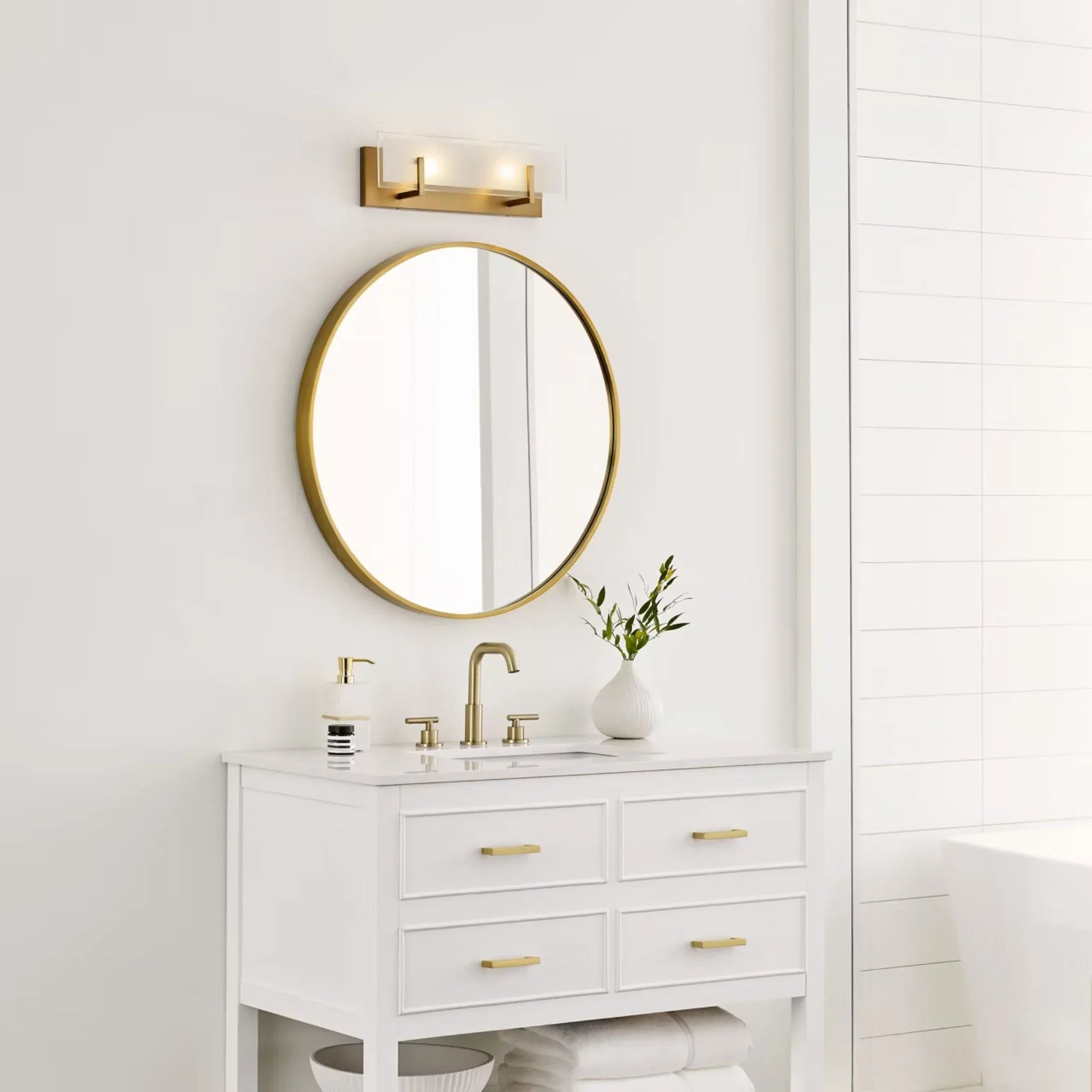 Syll 18" 2-Light LED Bathroom Vanity, Satin Brass Finish