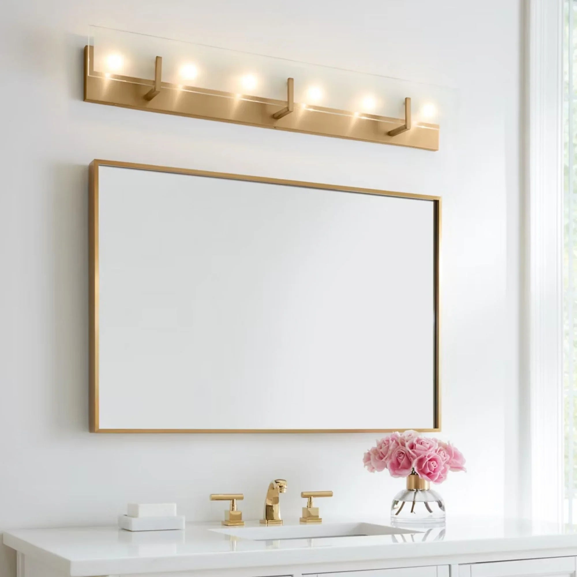 Syll 38" 6-Light LED Bathroom Vanity, Satin Brass Finish