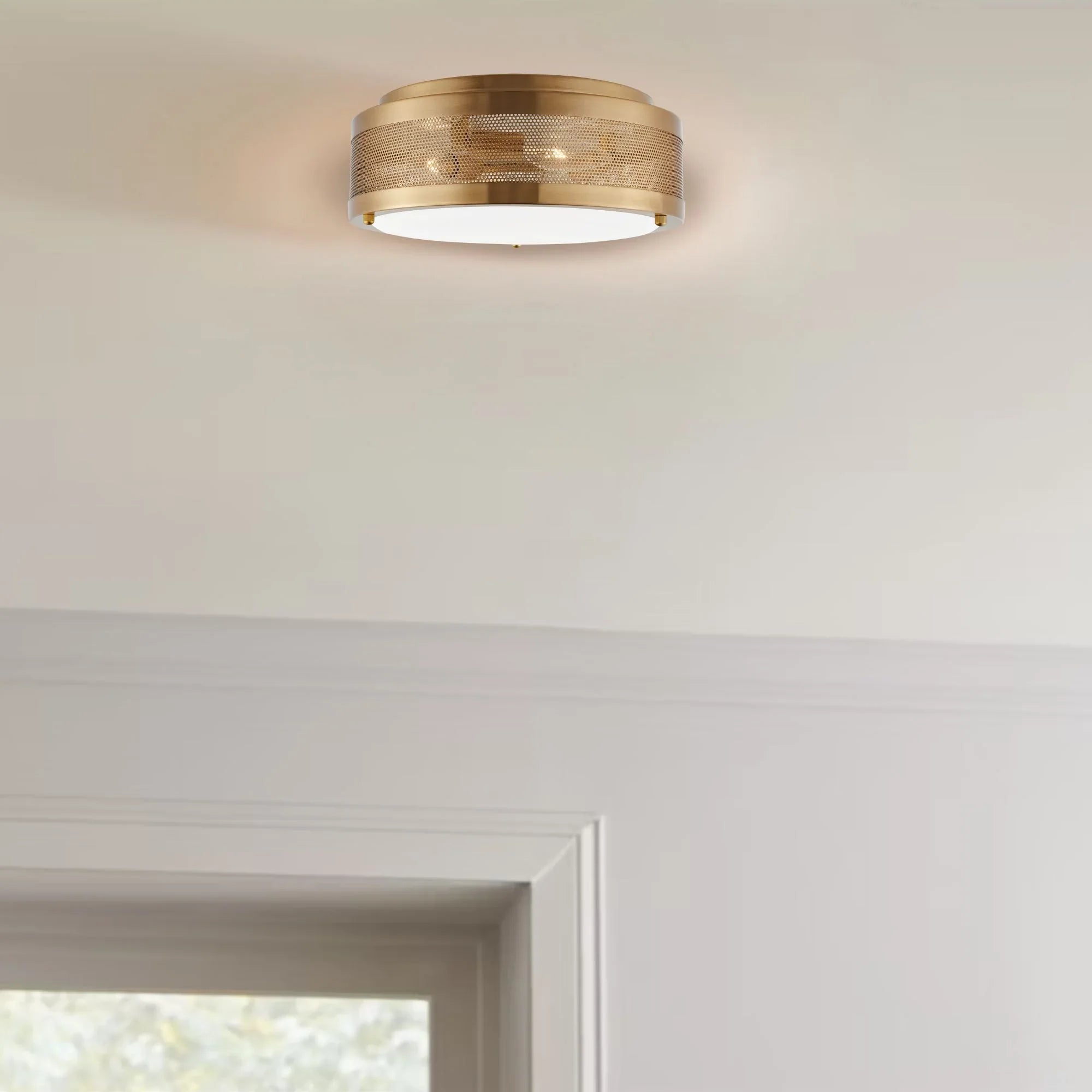 Vander 12" 3-Light Flush Mount, Satin Brass Finish