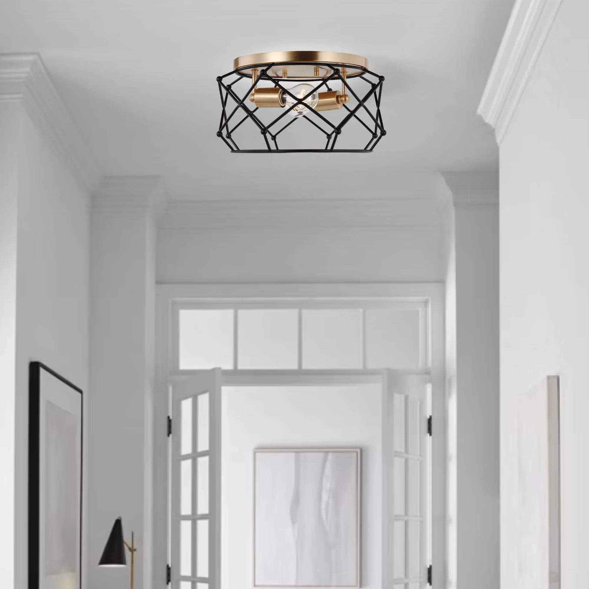 Zarra 14" 2-Light Flush Mount, Satin Brass Finish