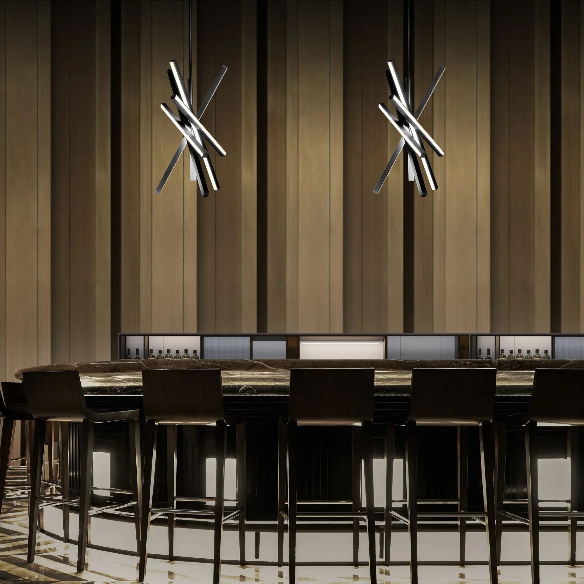 Parallax 28" LED Chandelier, Black Finish - Bees Lighting