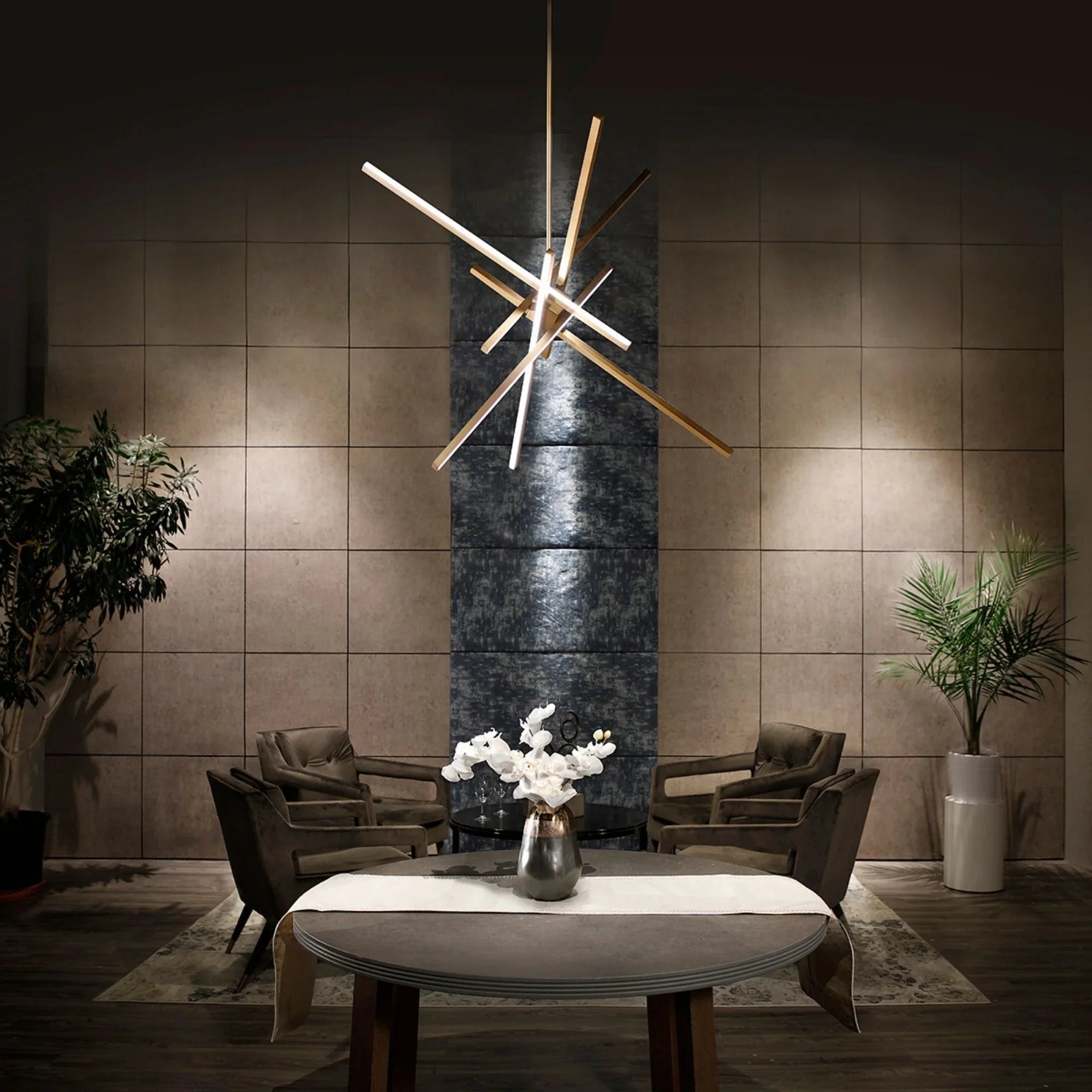 Parallax 29" LED Pendant, Aged Brass Finish - Bees Lighting