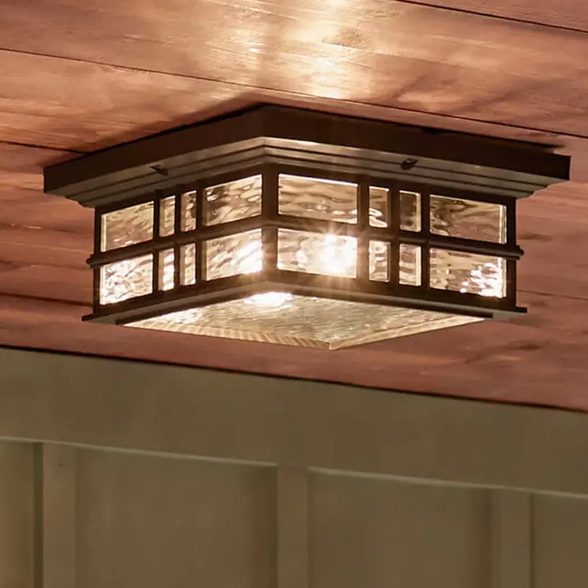 Ceiling mounted exterior light top