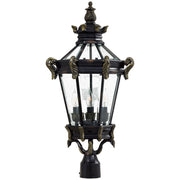 Stratford Hall 28" 4-Light Outdoor Post Mount, Heritage & Gold Highlights - Bees Lighting