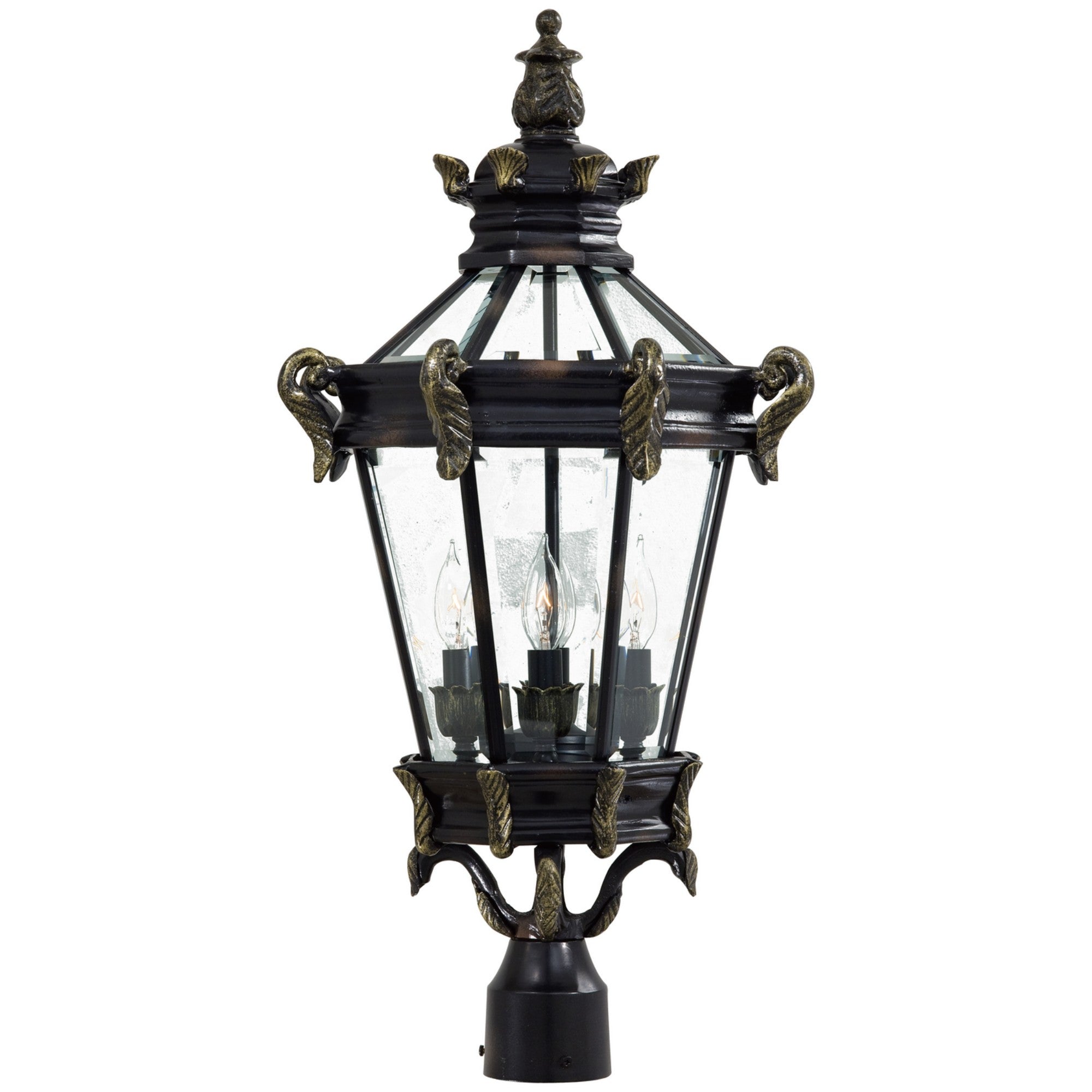Stratford Hall 28" 4-Light Outdoor Post Mount, Heritage & Gold Highlights - Bees Lighting