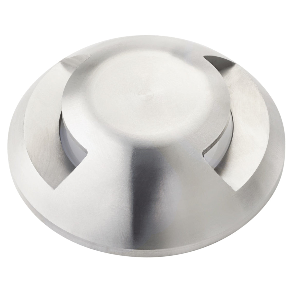 Stainless steel landscape LED light housing with circular recessed top