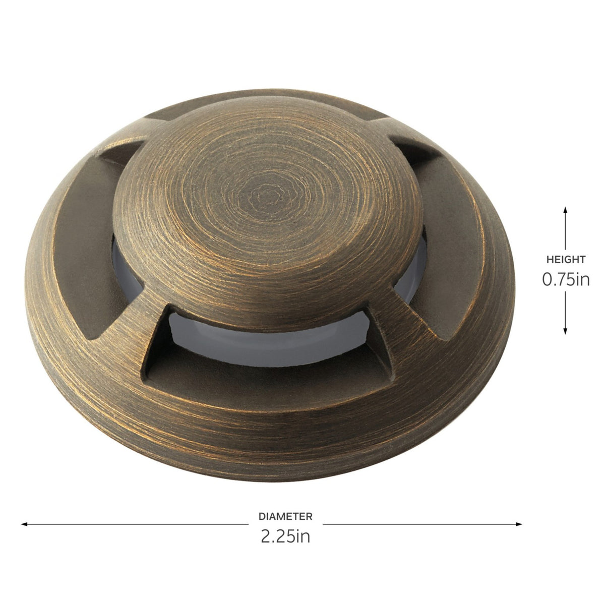 Brass landscape LED lighting component, 2.25 in diameter, 0.75 in height