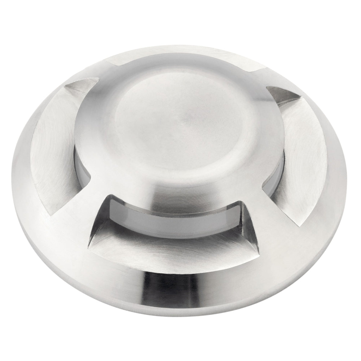 Stainless steel landscape LED light housing, round opening and mounting tabs