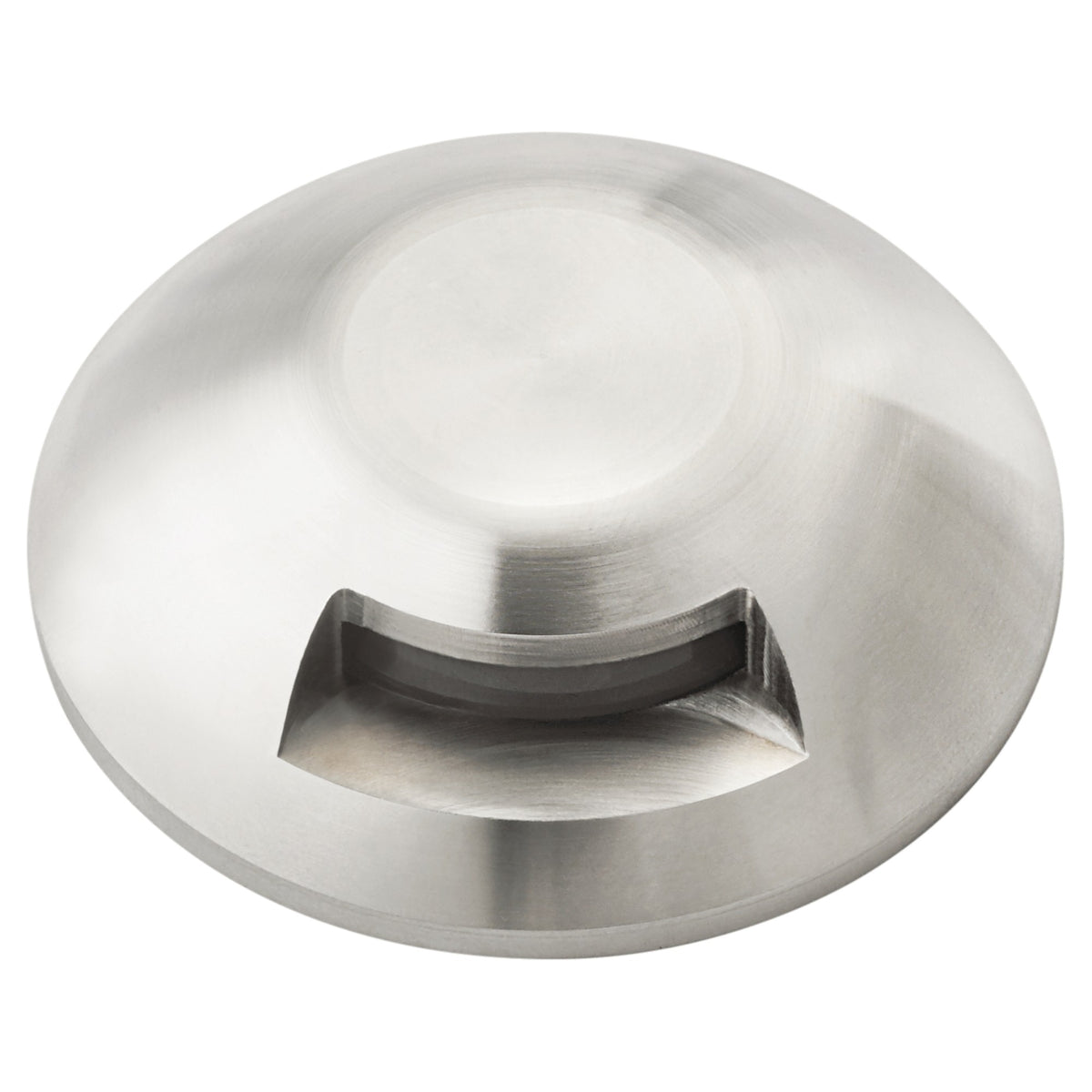 Stainless steel landscape LED light well with slotted opening, round flush mount