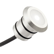 Frosted LED landscape accessory lens with metal housing, black ring, and attached wire