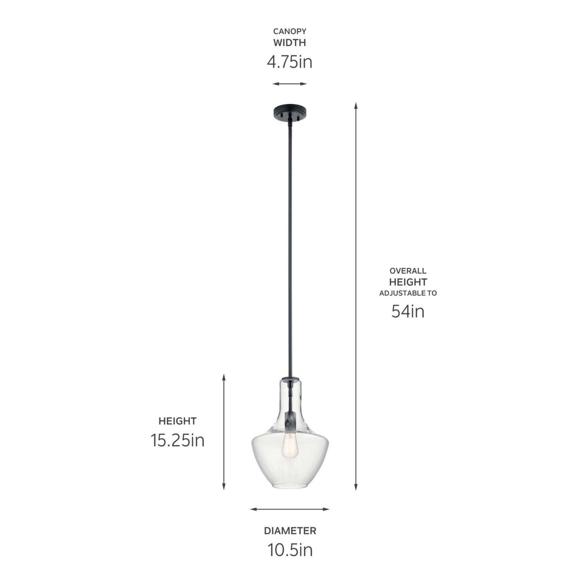 Everly 11" Pendant, Black Finish, Clear Glass - Bees Lighting