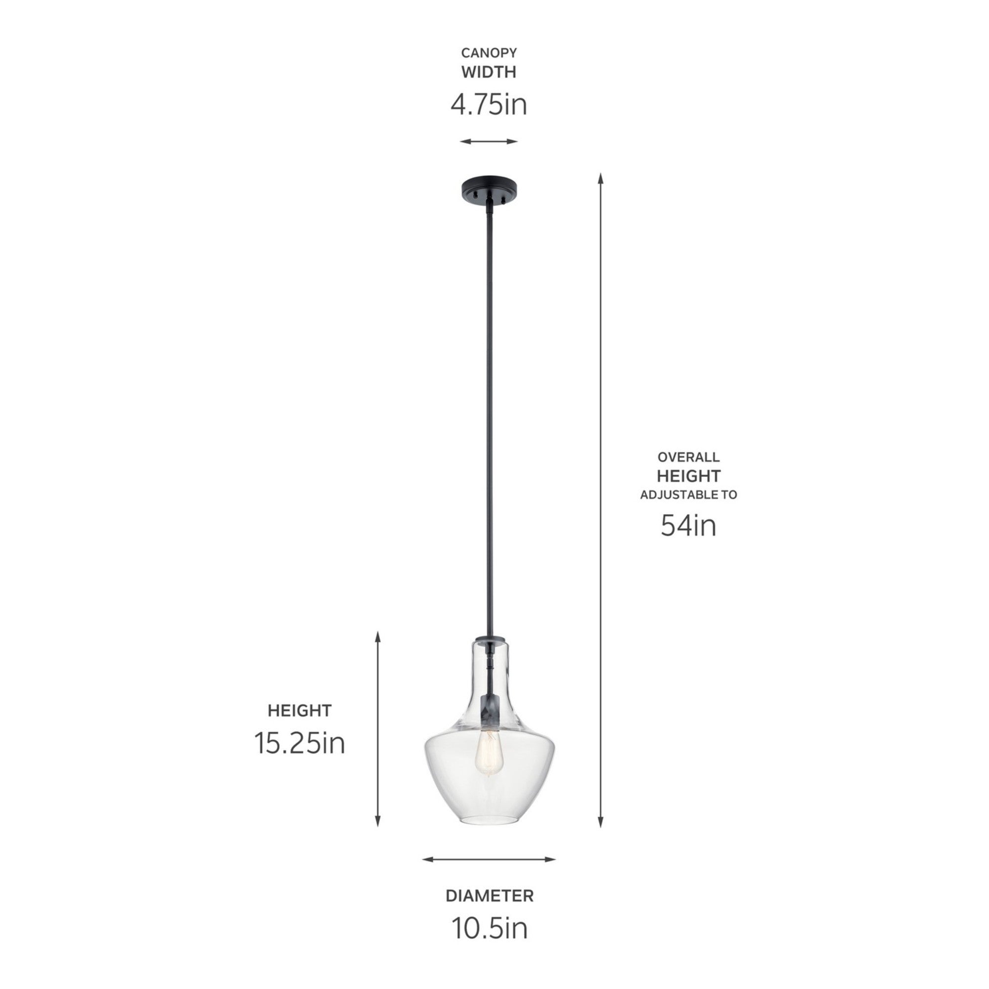 Everly 11" Pendant, Black Finish, Clear Glass - Bees Lighting