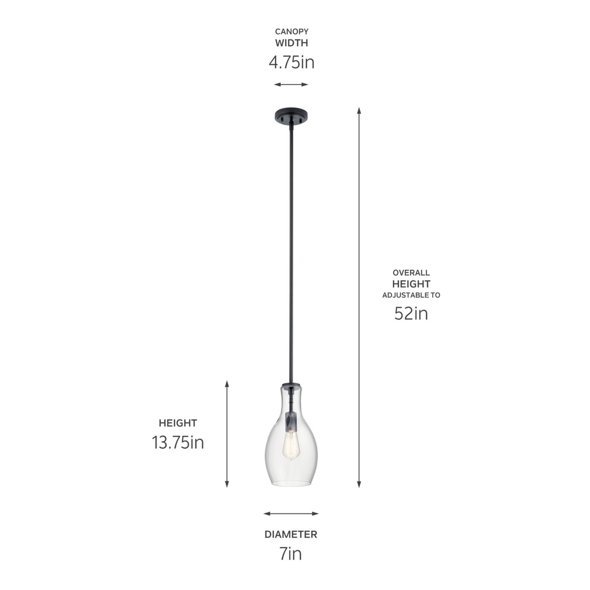 Everly 7" Pendant, Black Finish, Clear Glass - Bees Lighting