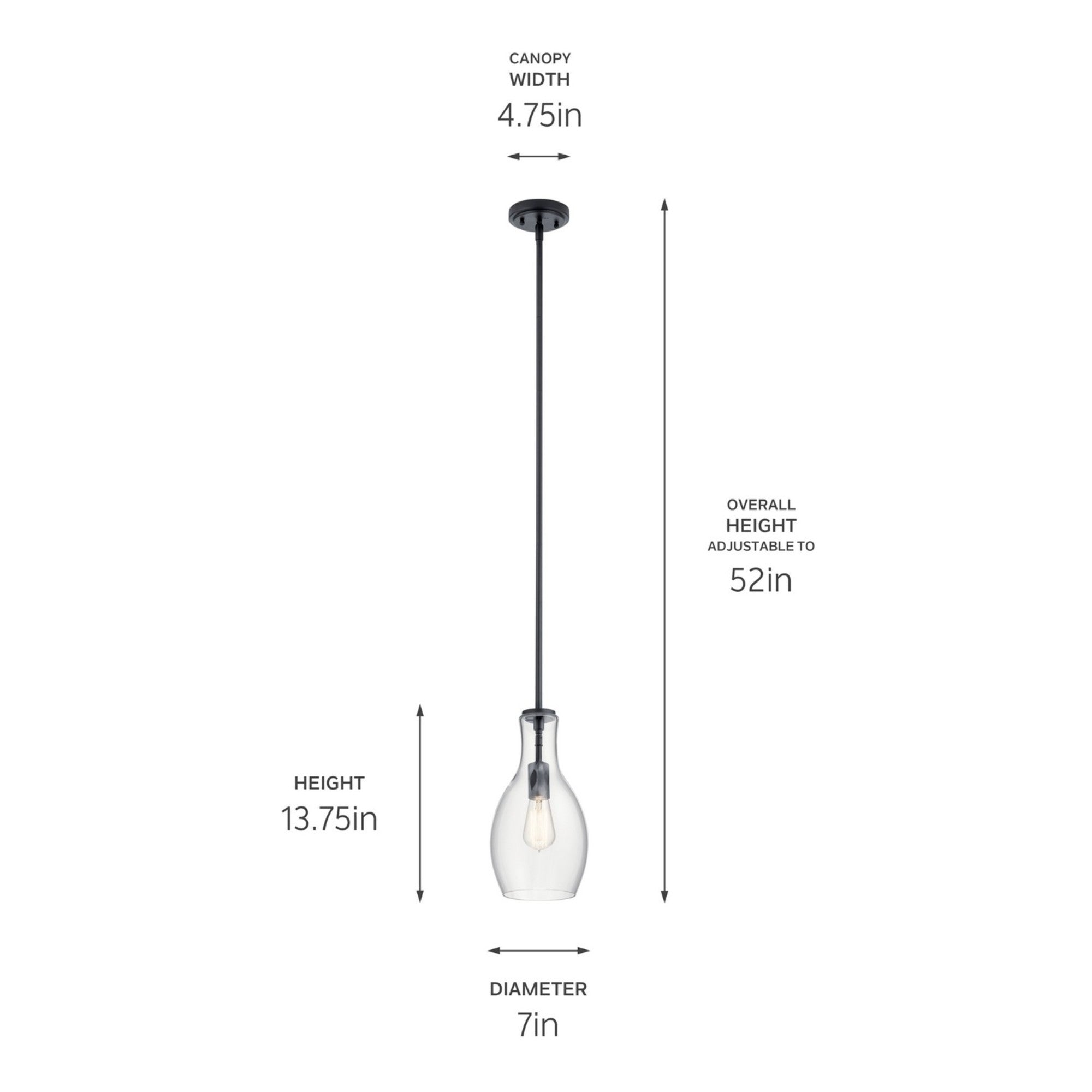 Everly 7" Pendant, Black Finish, Clear Glass - Bees Lighting