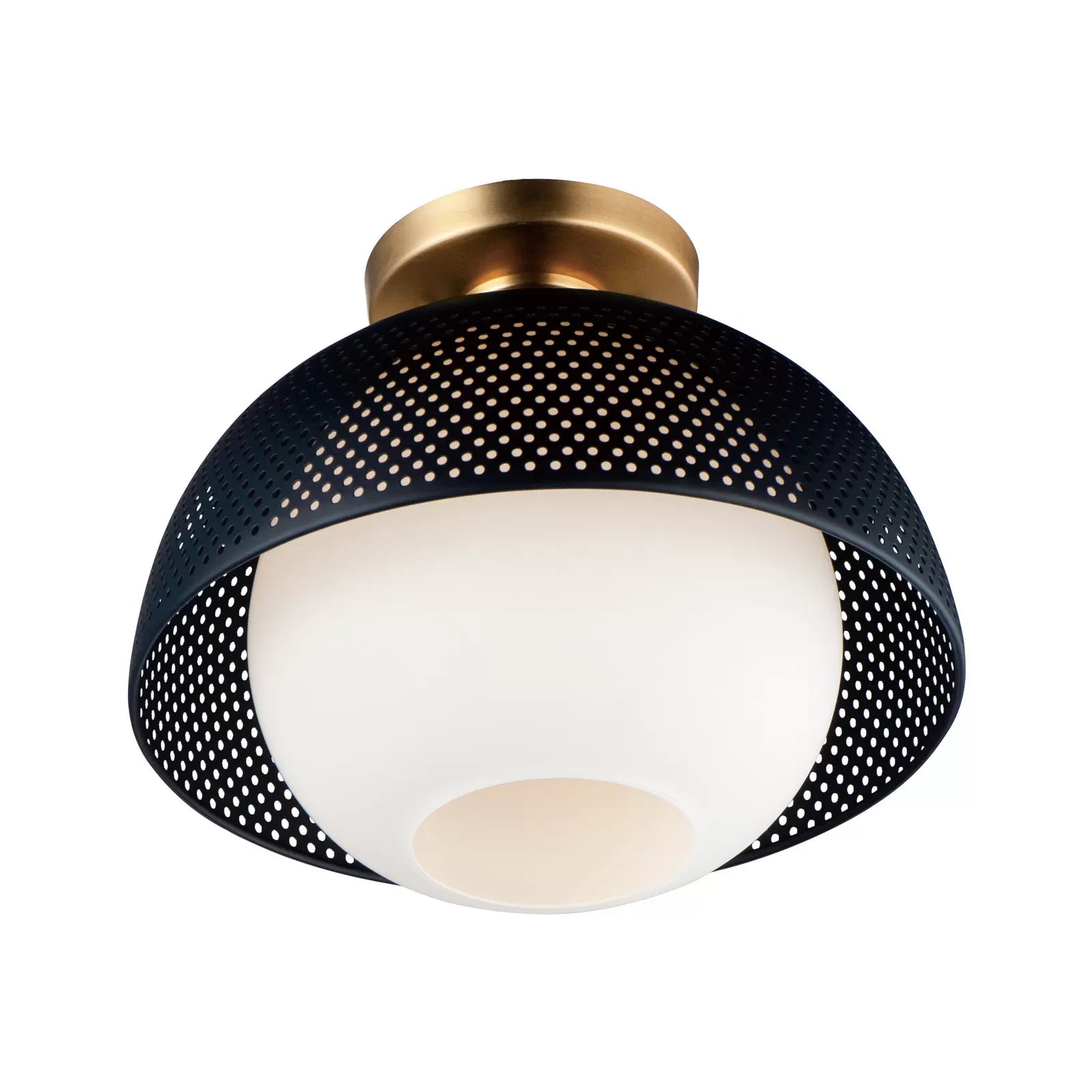 Perf 14" Flush Mount, Black & Satin Brass Finish - Bees Lighting