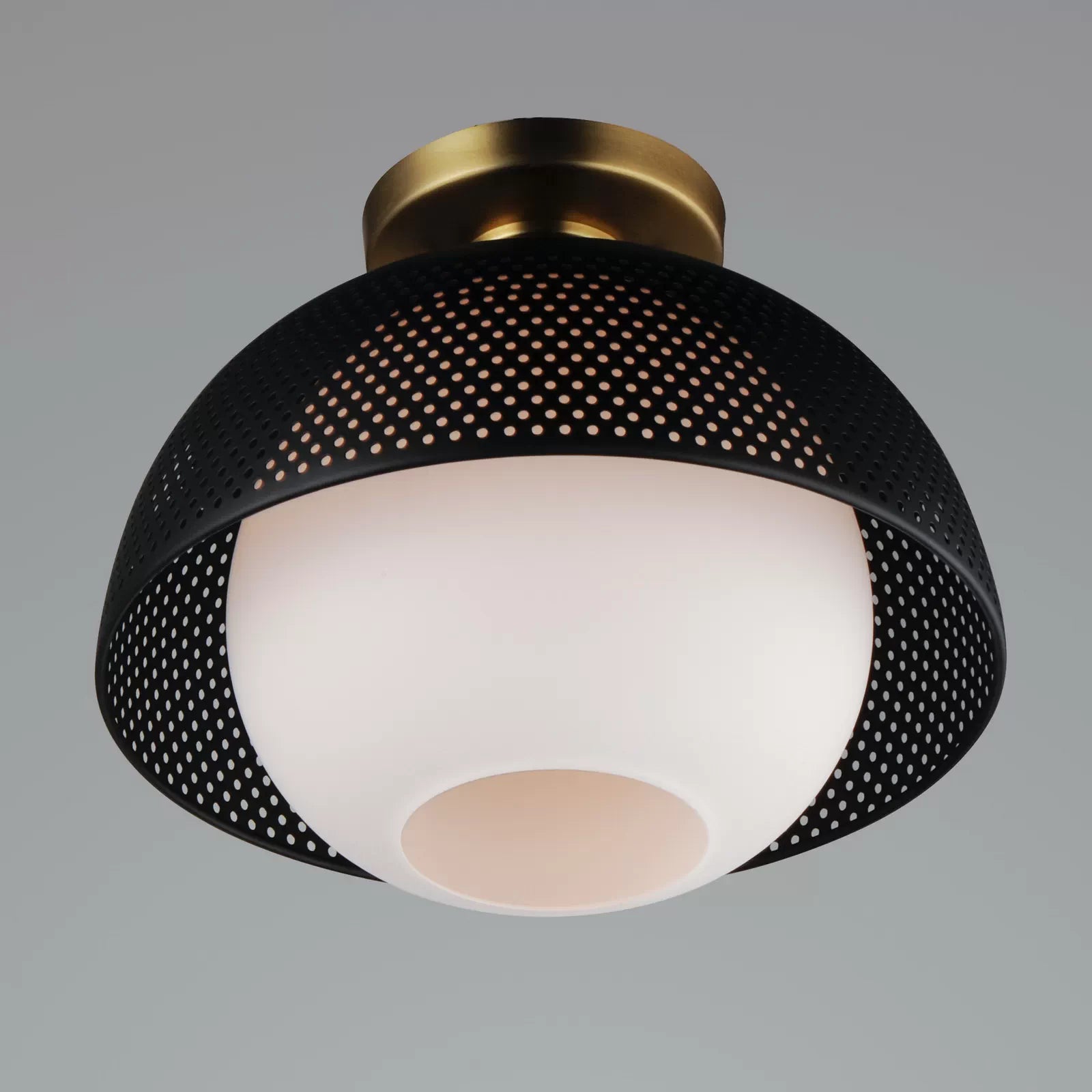 Perf 14" Flush Mount, Black & Satin Brass Finish - Bees Lighting