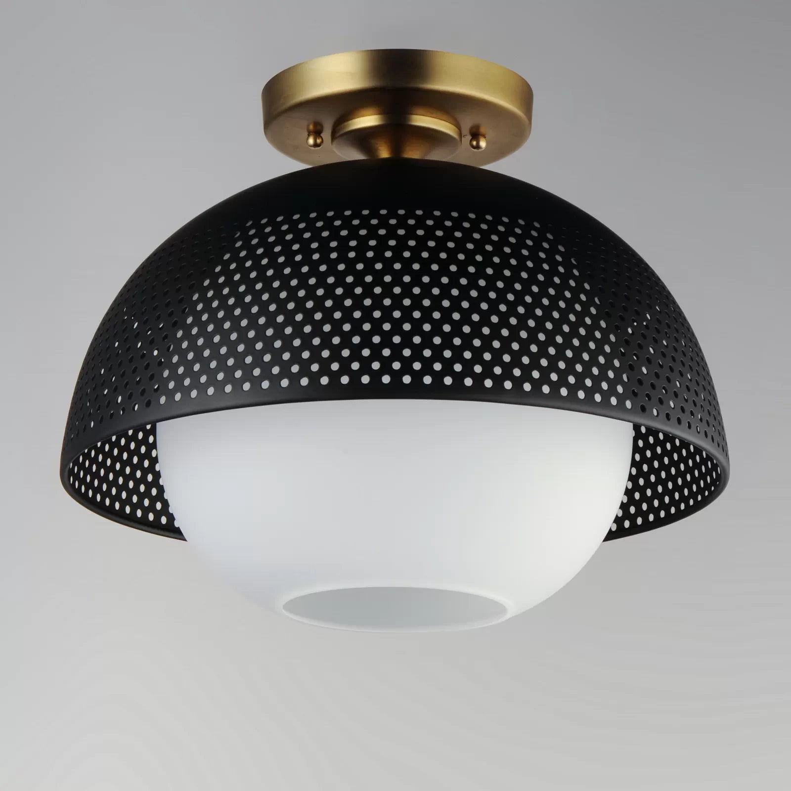 Perf 14" Flush Mount, Black & Satin Brass Finish - Bees Lighting
