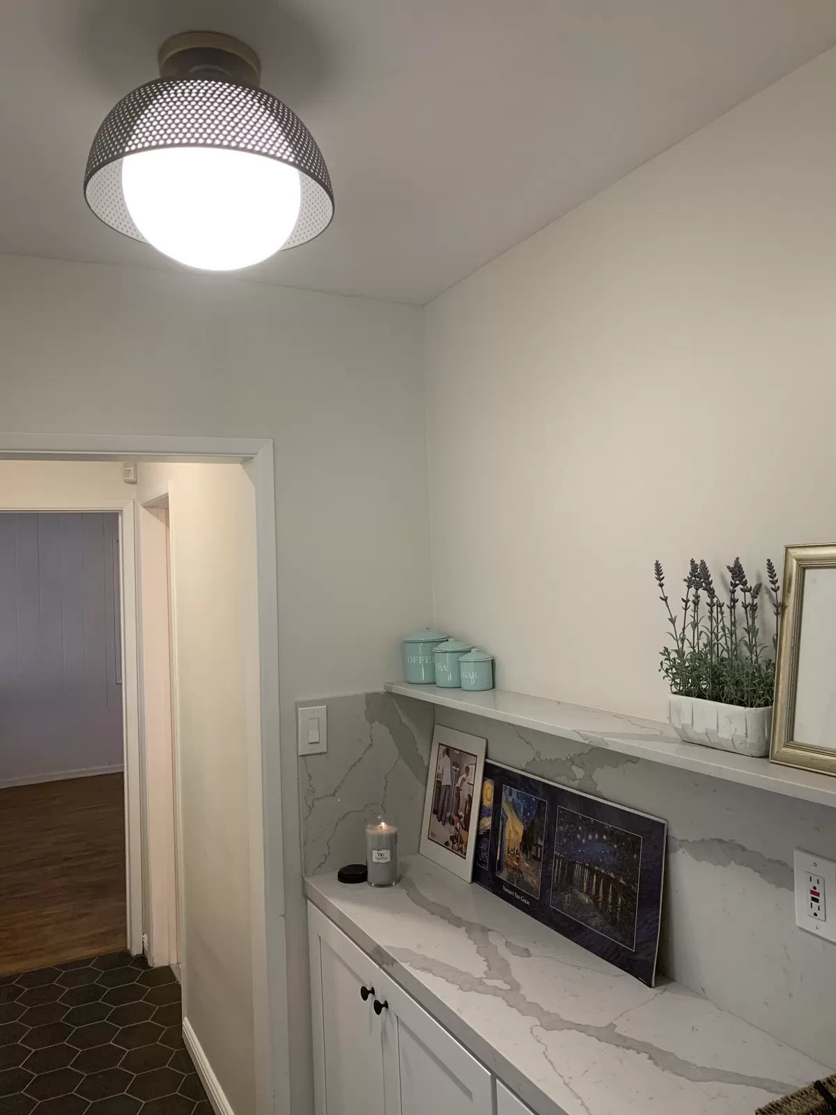 Perf 14" Flush Mount, Black & Satin Brass Finish - Bees Lighting