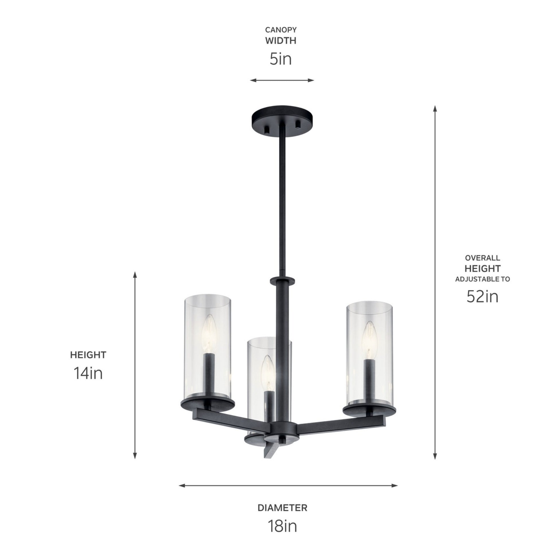 Crosby 18" 3-Light Chandelier, Black Finish - Bees Lighting