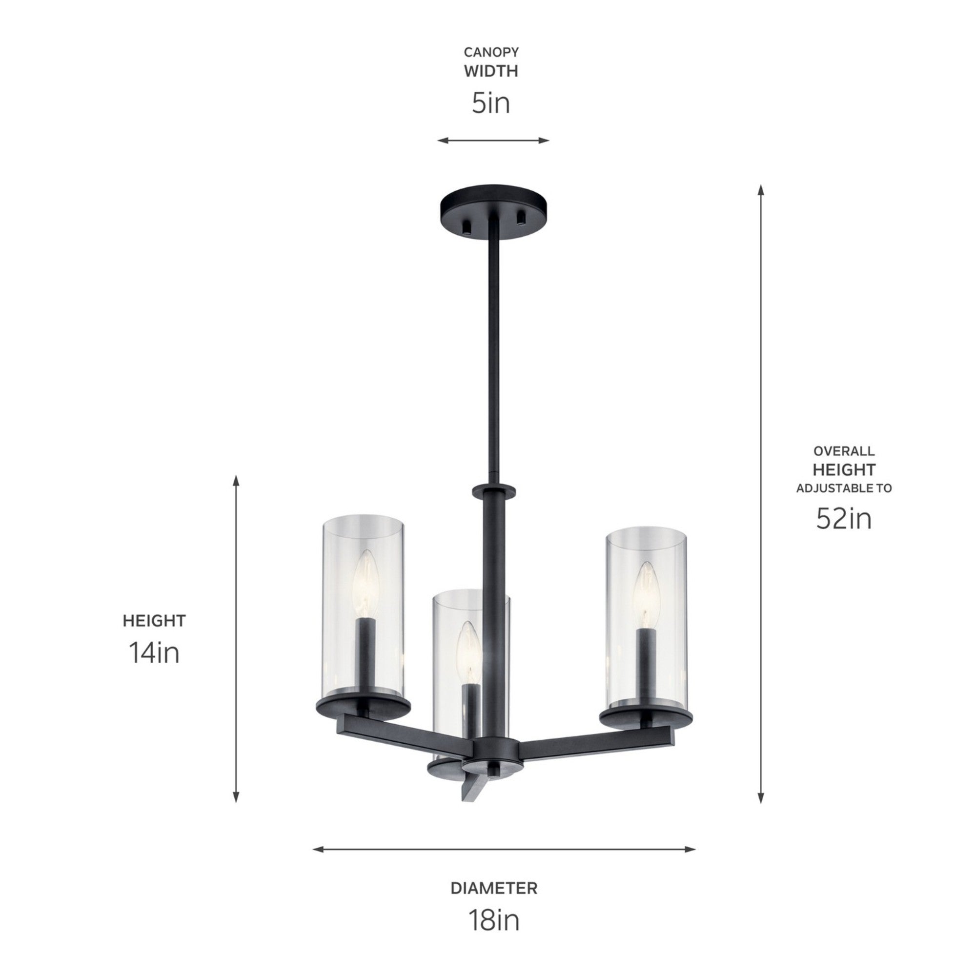 Crosby 18" 3-Light Chandelier, Black Finish - Bees Lighting