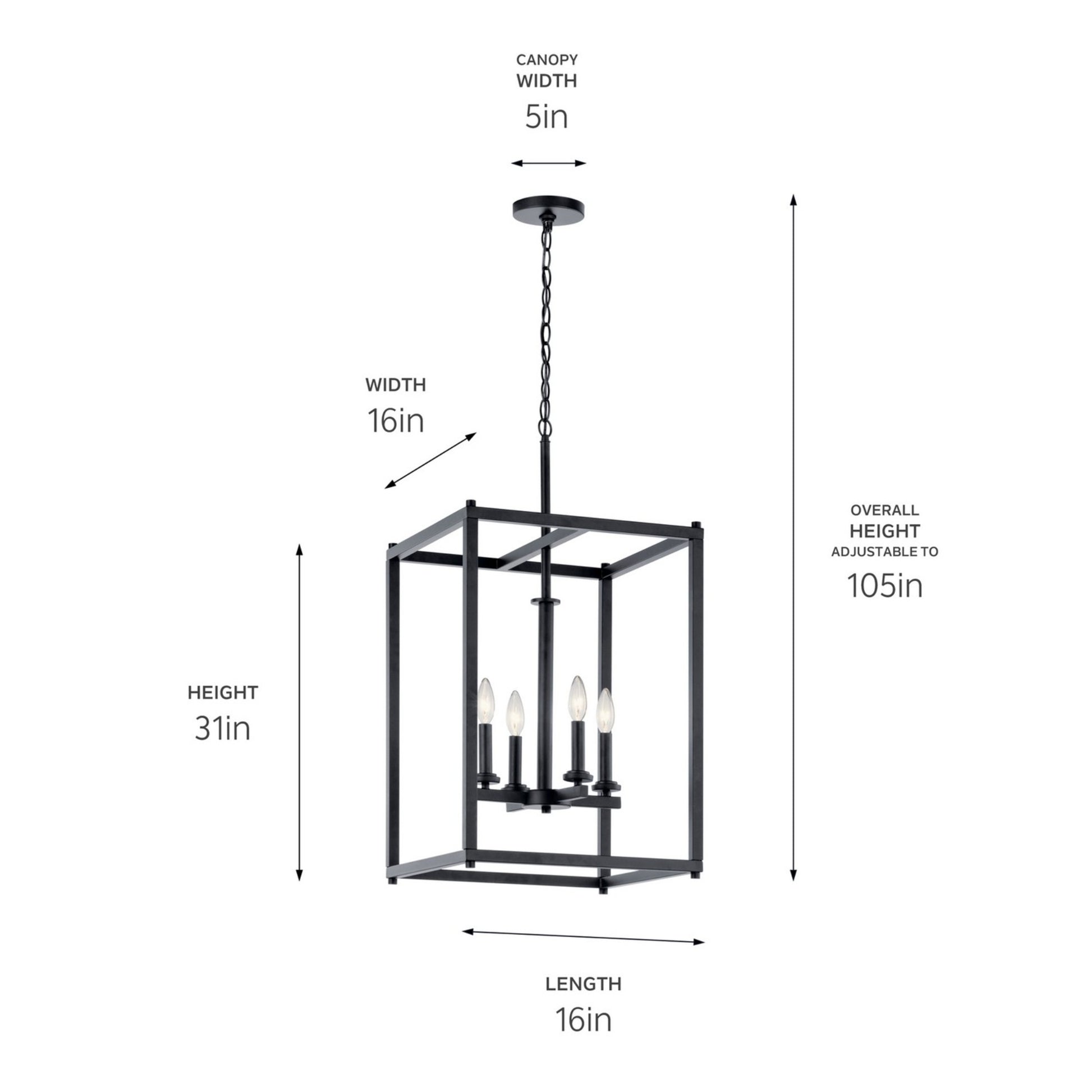 Crosby 16" 4-Light Foyer Pendant, Black Finish - Bees Lighting