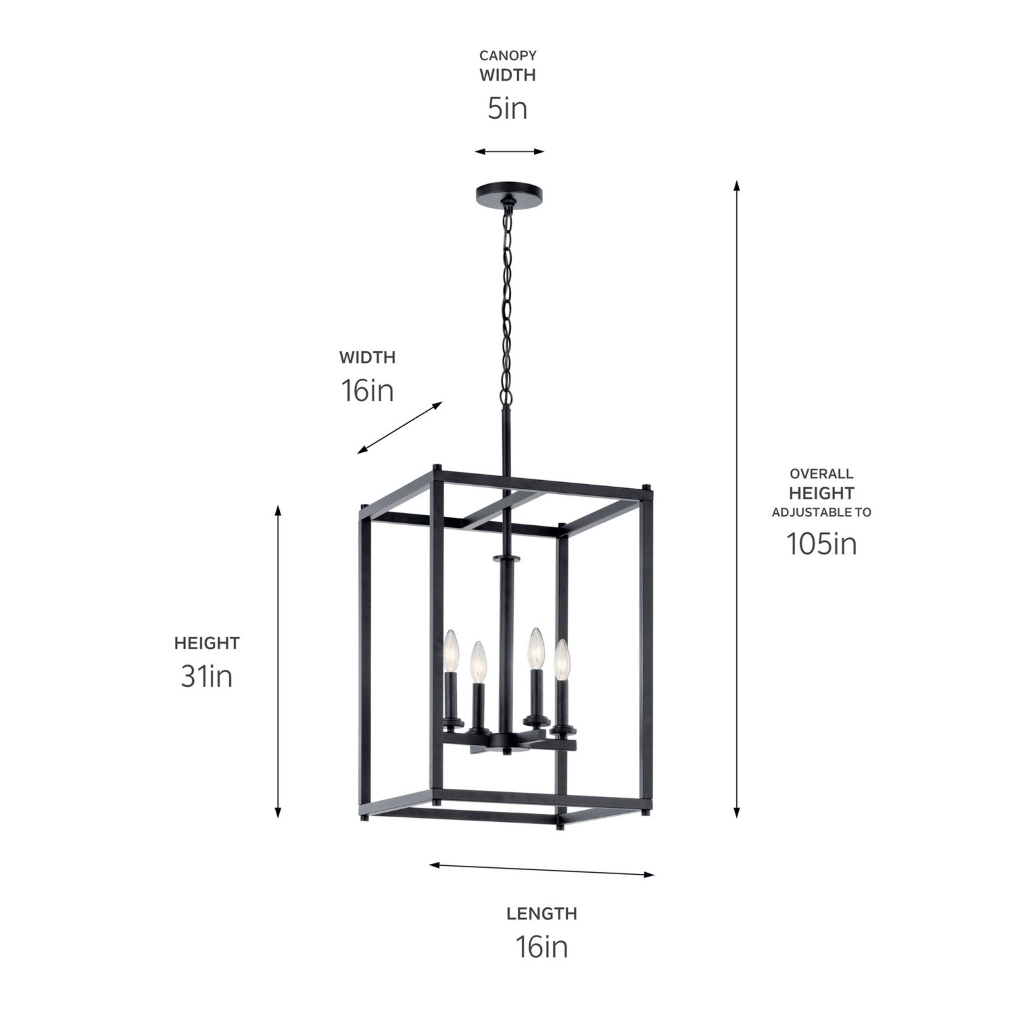 Crosby 16" 4-Light Foyer Pendant, Black Finish - Bees Lighting