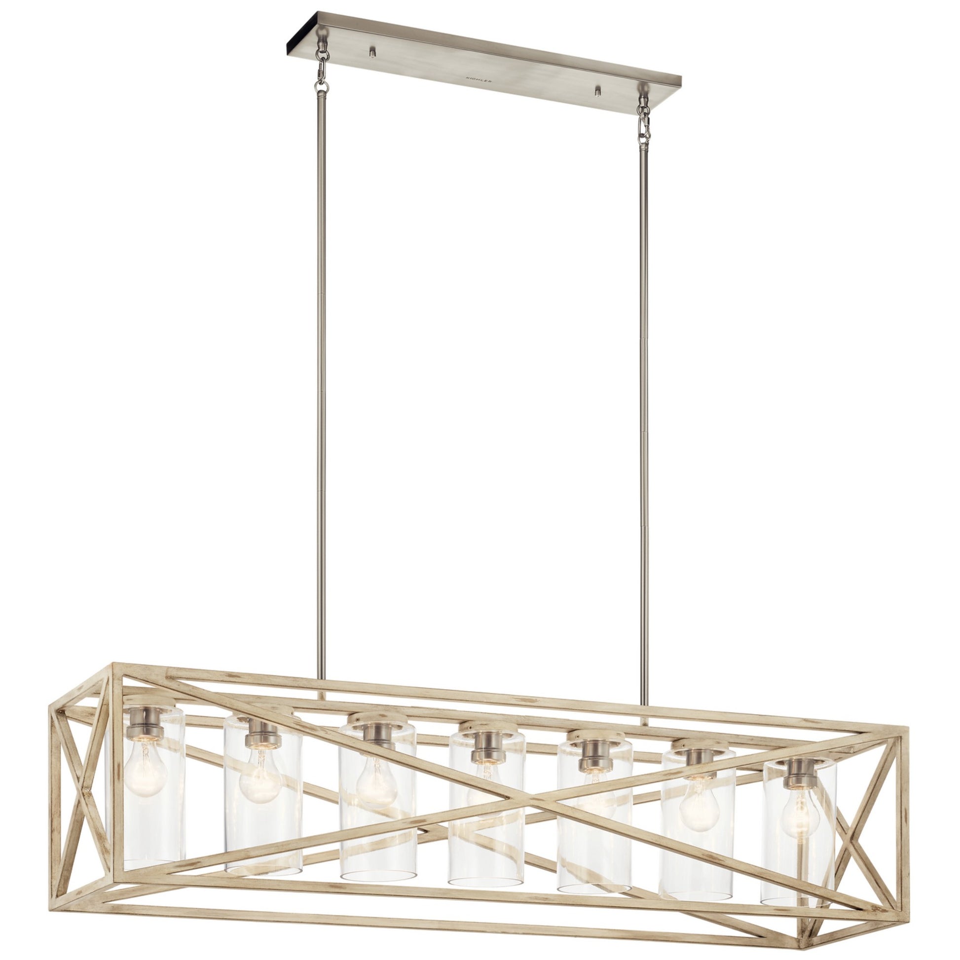 Moorgate 48" 7-Light Linear Chandelier, Distressed Antique White Finish - Bees Lighting