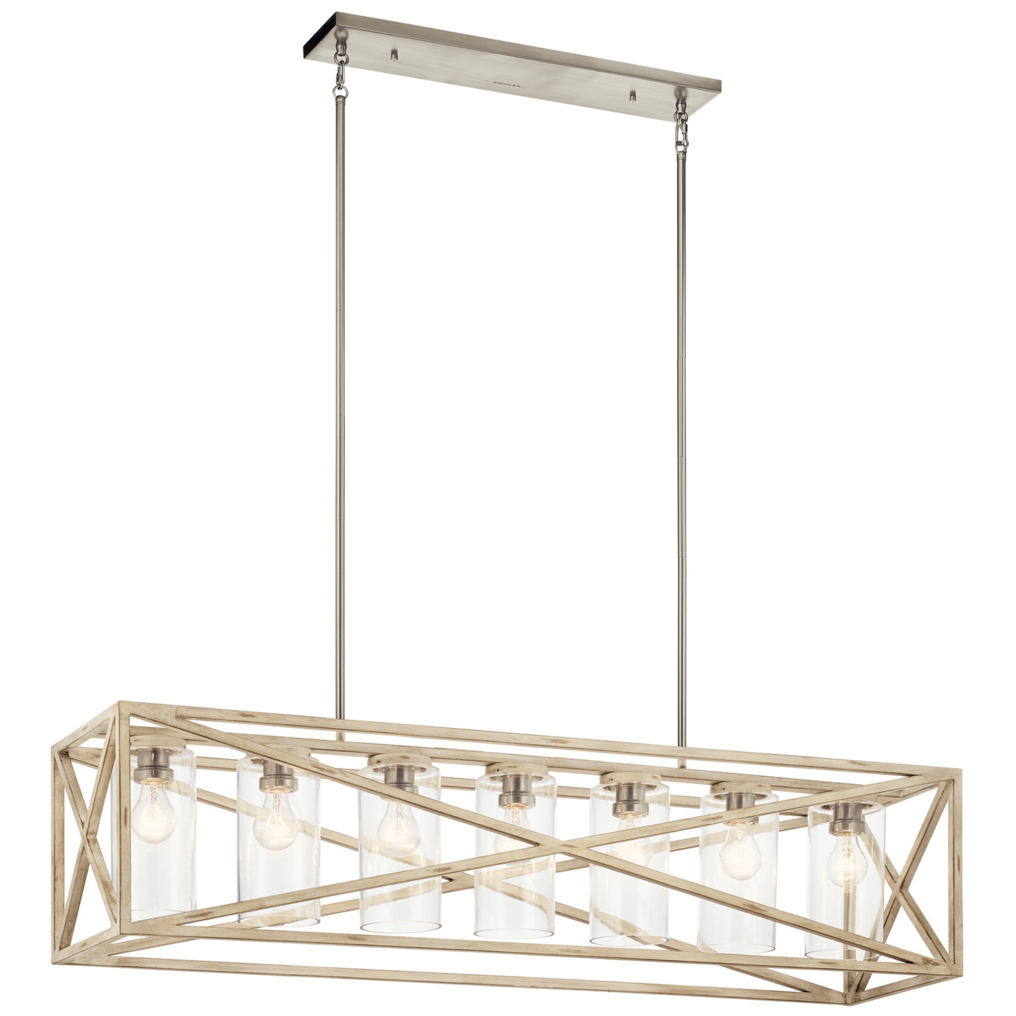 Moorgate 48" 7-Light Linear Chandelier, Distressed Antique White Finish - Bees Lighting