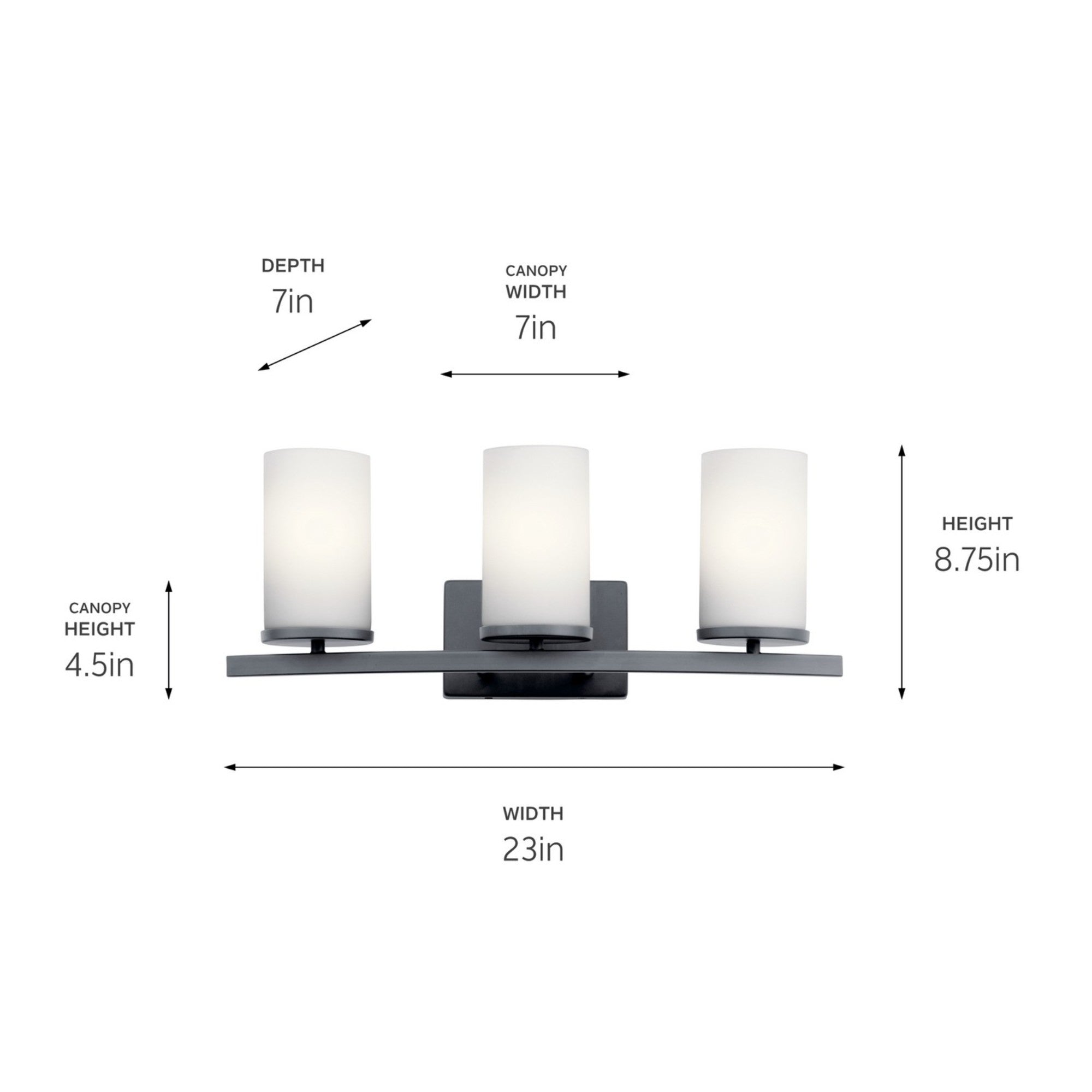Crosby 23" 3-Light Bath Vanity Light, Black Finish, Etched Glass - Bees Lighting